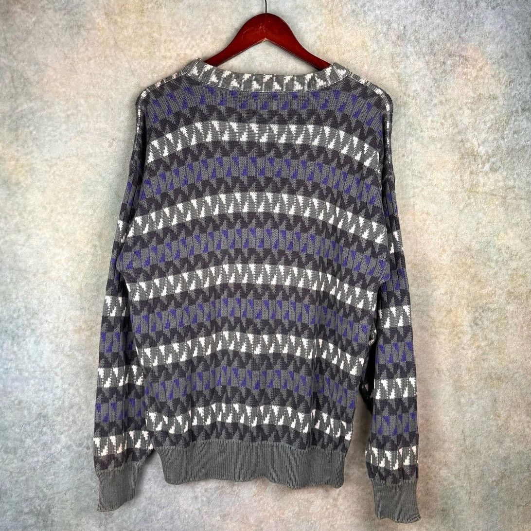 Vintage VTG 90s Striped Knit Sweater Sz L Gray Purple White Size US L / EU 52-54 / 3 - 3 Thumbnail