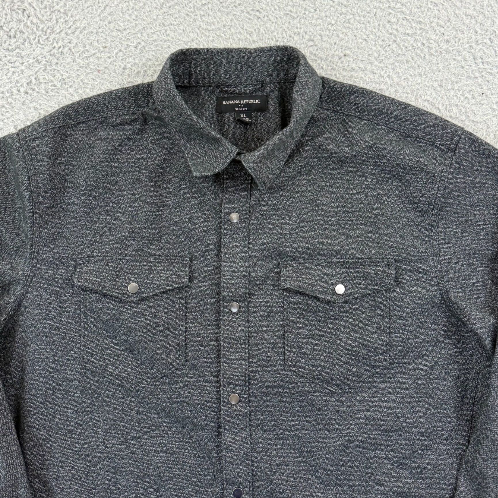Banana Republic VINTAGE Banana Republic Shirt Men XL Black Slim Fit Dress Snap Button Preppy Long Sleeve Size 46R - 4 Thumbnail