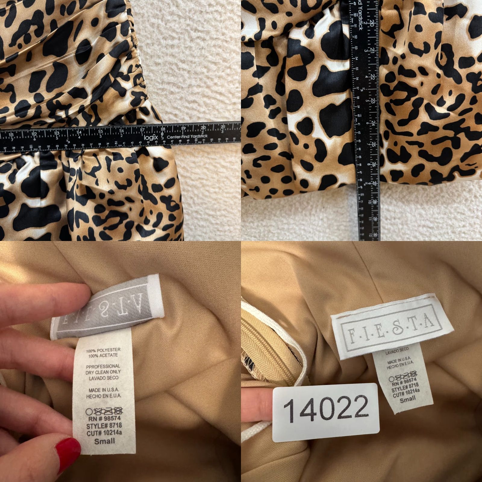 Vintage VINTAGE 90s Y2K Strapless Mini Dress Cheetah Leopard Beige Satin Fiesta S Small Women/Mens? Size S / US 4 / IT 40 - 8 Thumbnail