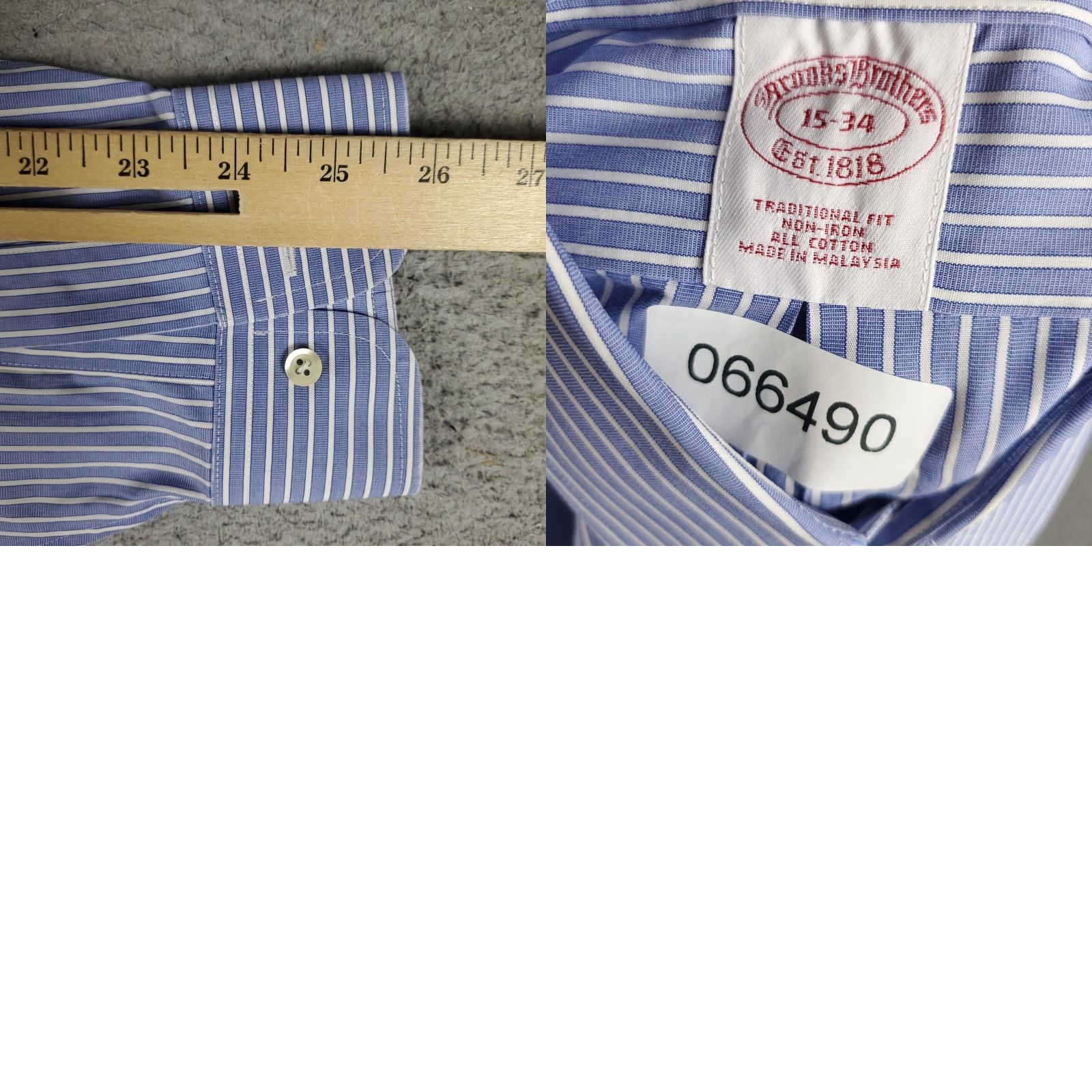 Brooks Brothers Brooks Brothers Shirt Mens 15 Blue Striped Regent Dress Button Up Long Sleeve Regular Cotton Size 40R - 8 Thumbnail