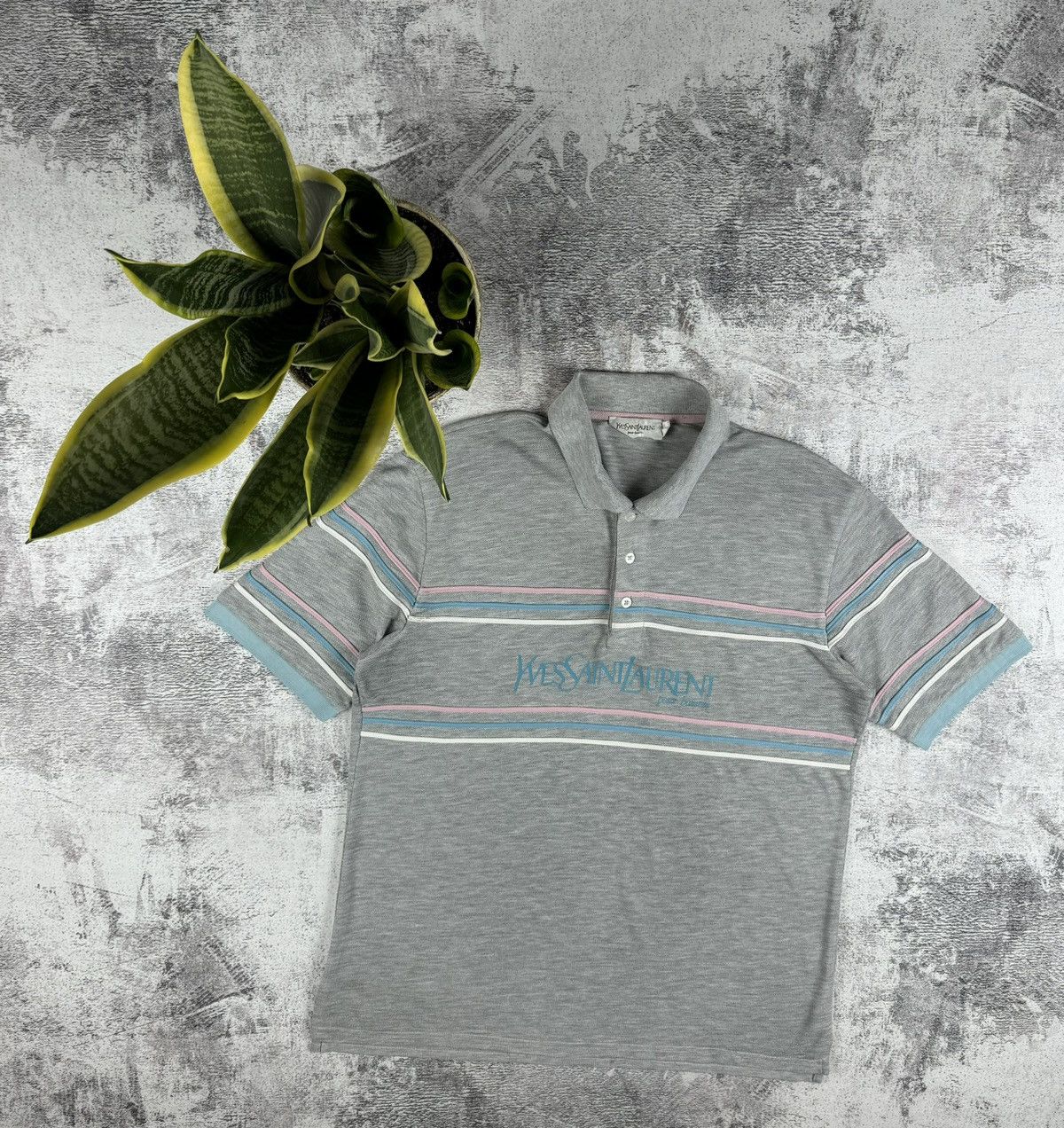 Yves Saint Laurent 90S Yves Saint Laurent YSL Striped Big Logo Polo T Shirt Tee Size US L / EU 52-54 / 3 - 1 Thumbnail