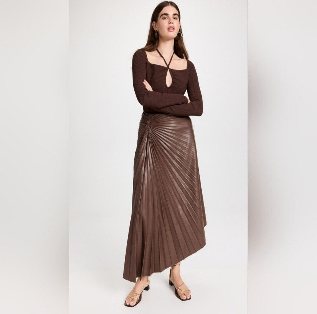 House of Harlow HOUSE OF HARLOW 1960 Brown Pleated Faux Leather Skirt Size 30" / US 8 / IT 44 - 1 Thumbnail