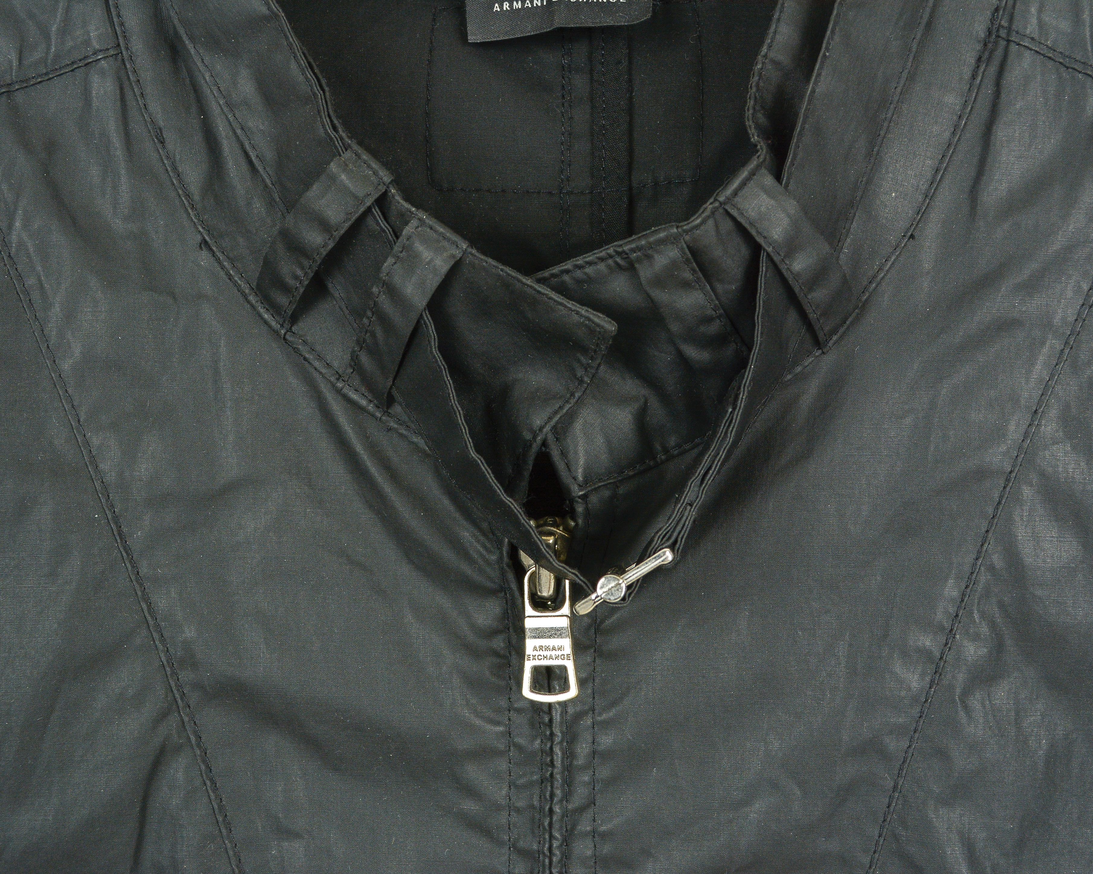 Armani Exchange AX men L Bomber Jacket Waxed cotton Racer Moto Black Coat Size US L / EU 52-54 / 3 - 4 Thumbnail