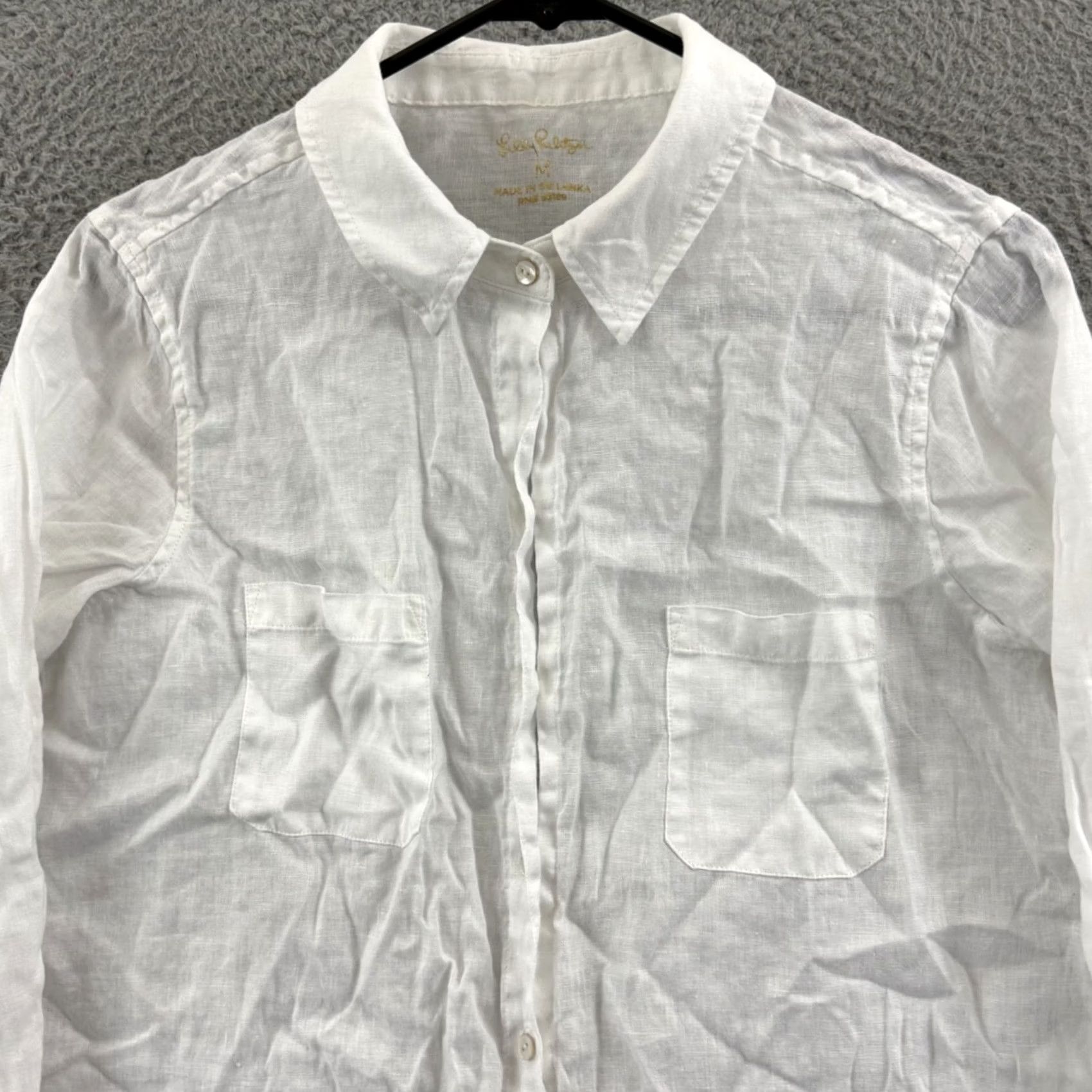 Lilly Pulitzer Lilly Pulitzer Shirt Womens Large White Sea View Linen Button Down Preppy Resort Size L / US 10 / IT 46 - 3 Thumbnail