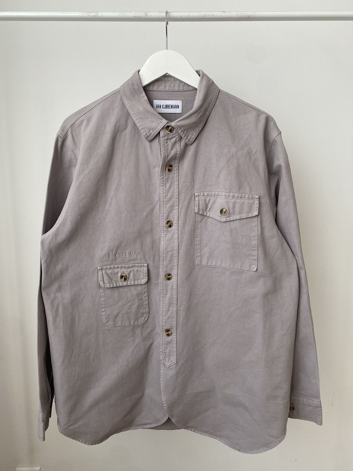 image of Han Kjobenhavn Han Kjøbenhavn Kjobenhavn Shirt Jacket Shacket in Beige, Men's (Size Large)