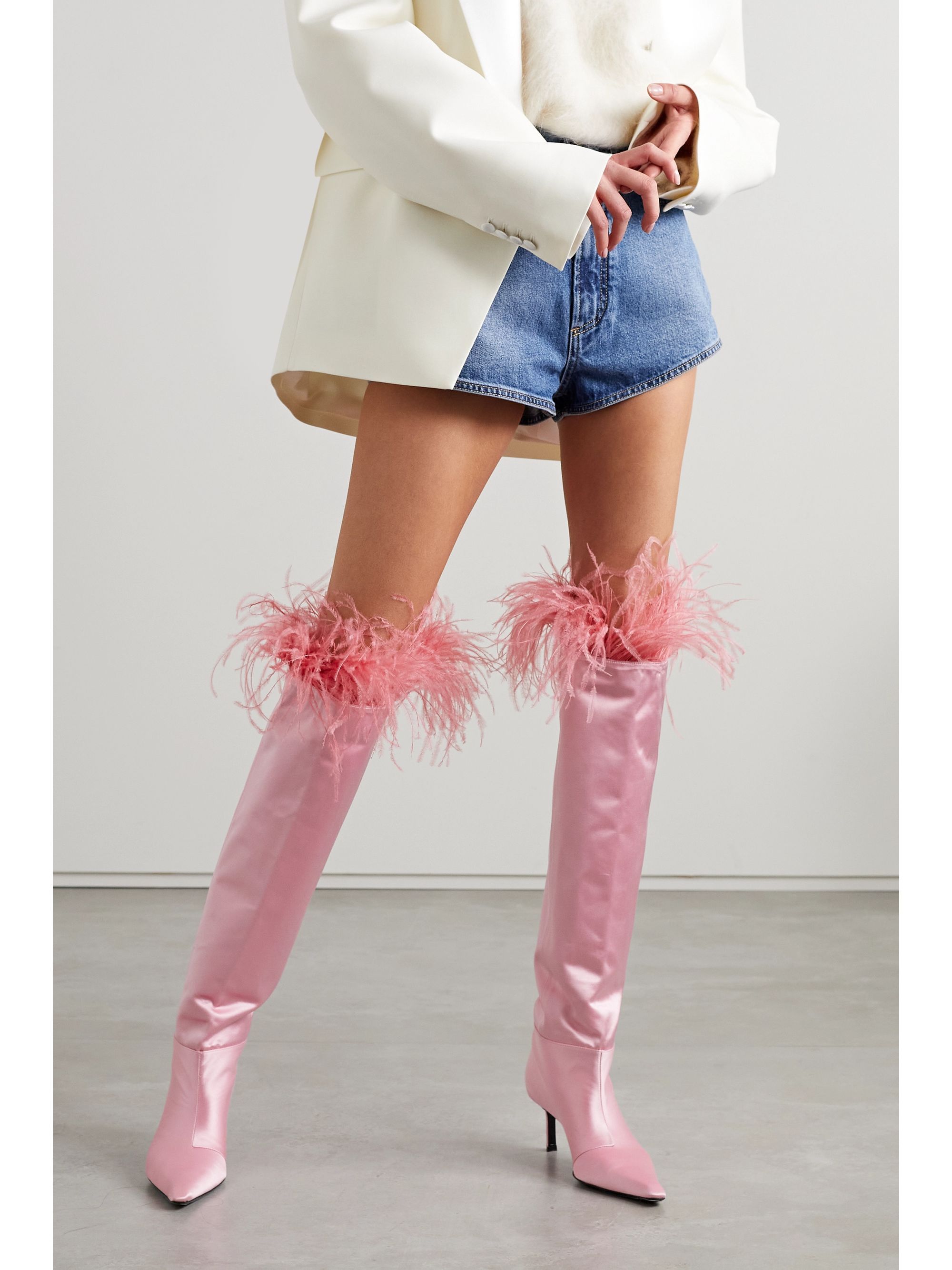 Alexander Wang Women's Viola 65 Feather Slouch Boot in Satin Prism Pink Size US 10 / IT 40 - 2 Thumbnail