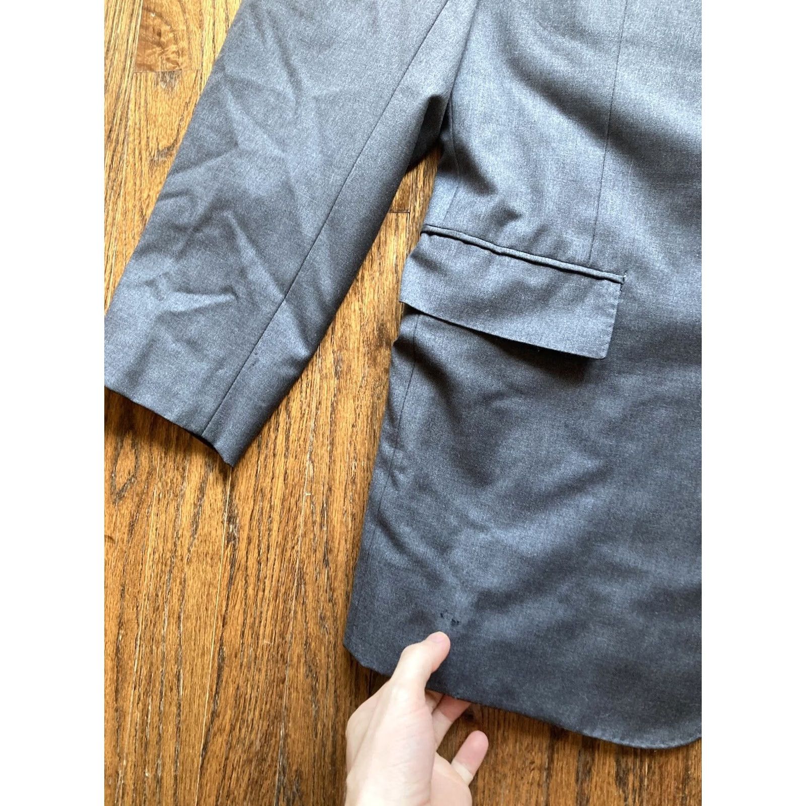 Vintage E Thomas Super 150's Wool Blazer Jacket Sport Coat Size 44R Charcoal Gray Mens Size 44R - 4 Thumbnail