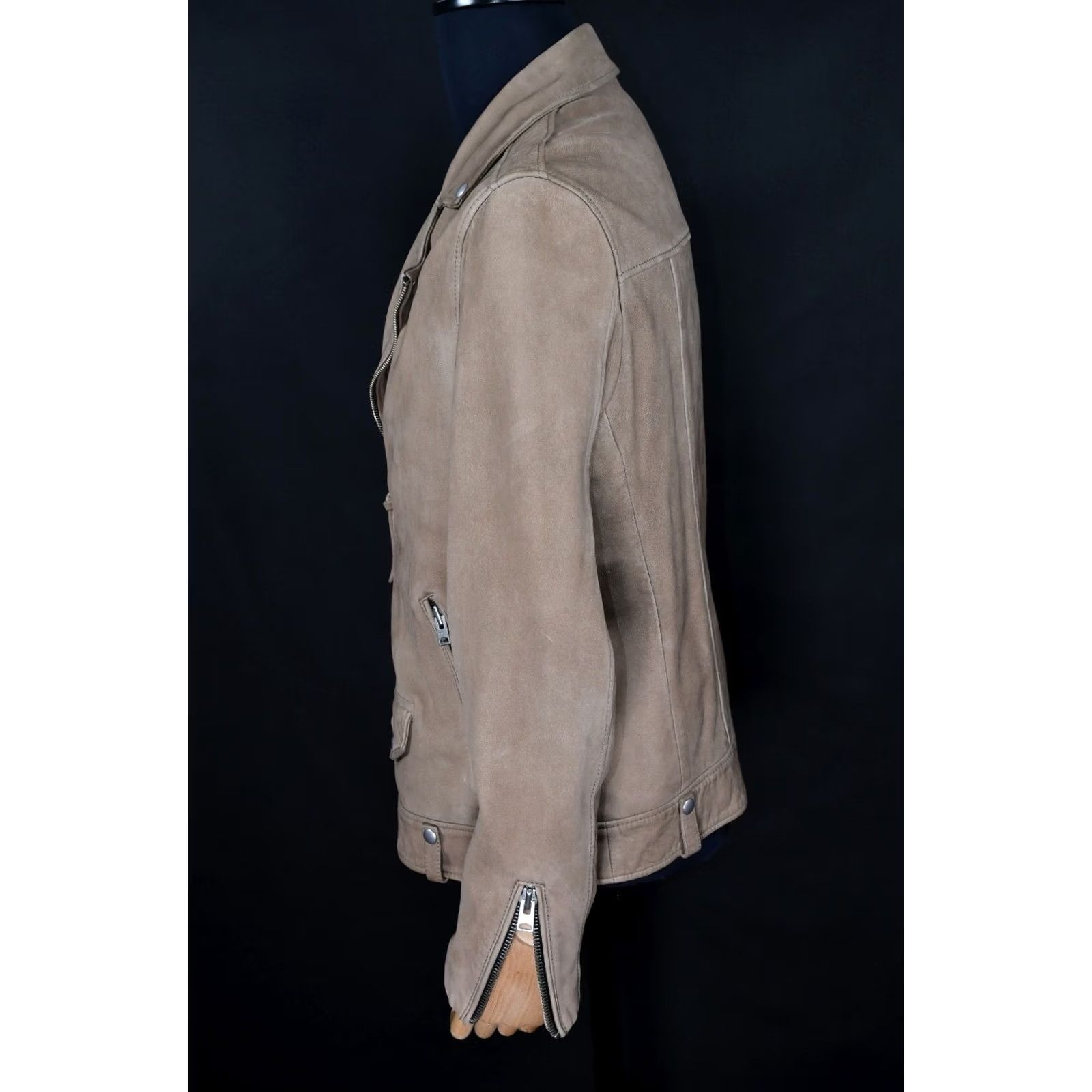 Allsaints All Saints Elwick Biker Leather Jacket Mens L Beige Blackout? Size US L / EU 52-54 / 3 - 2 Thumbnail