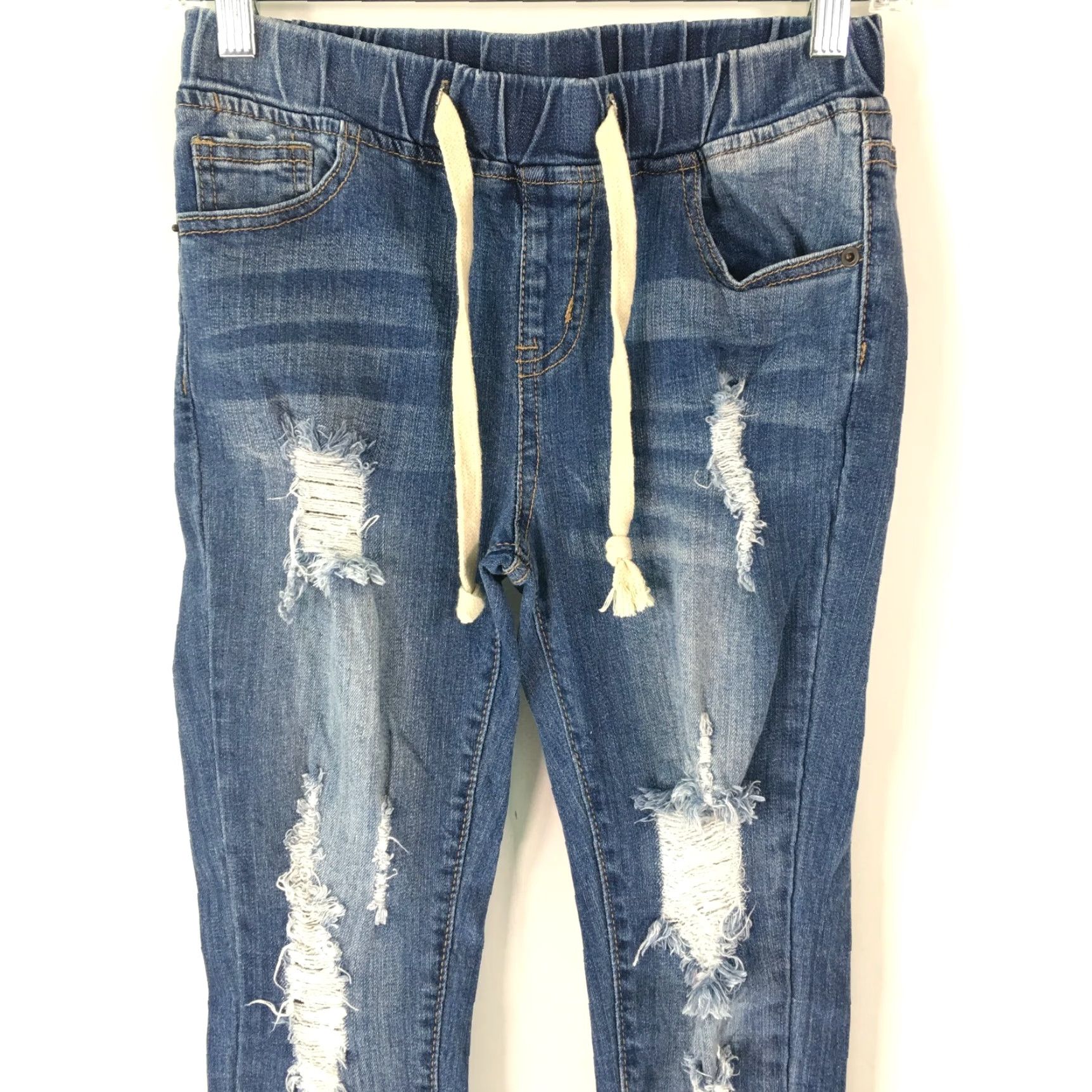 Denime AB Women's Regular Tie Distressed Skinny Blue Denim Jeans Shirt? Size 28" / US 6 / IT 42 - 2 Thumbnail