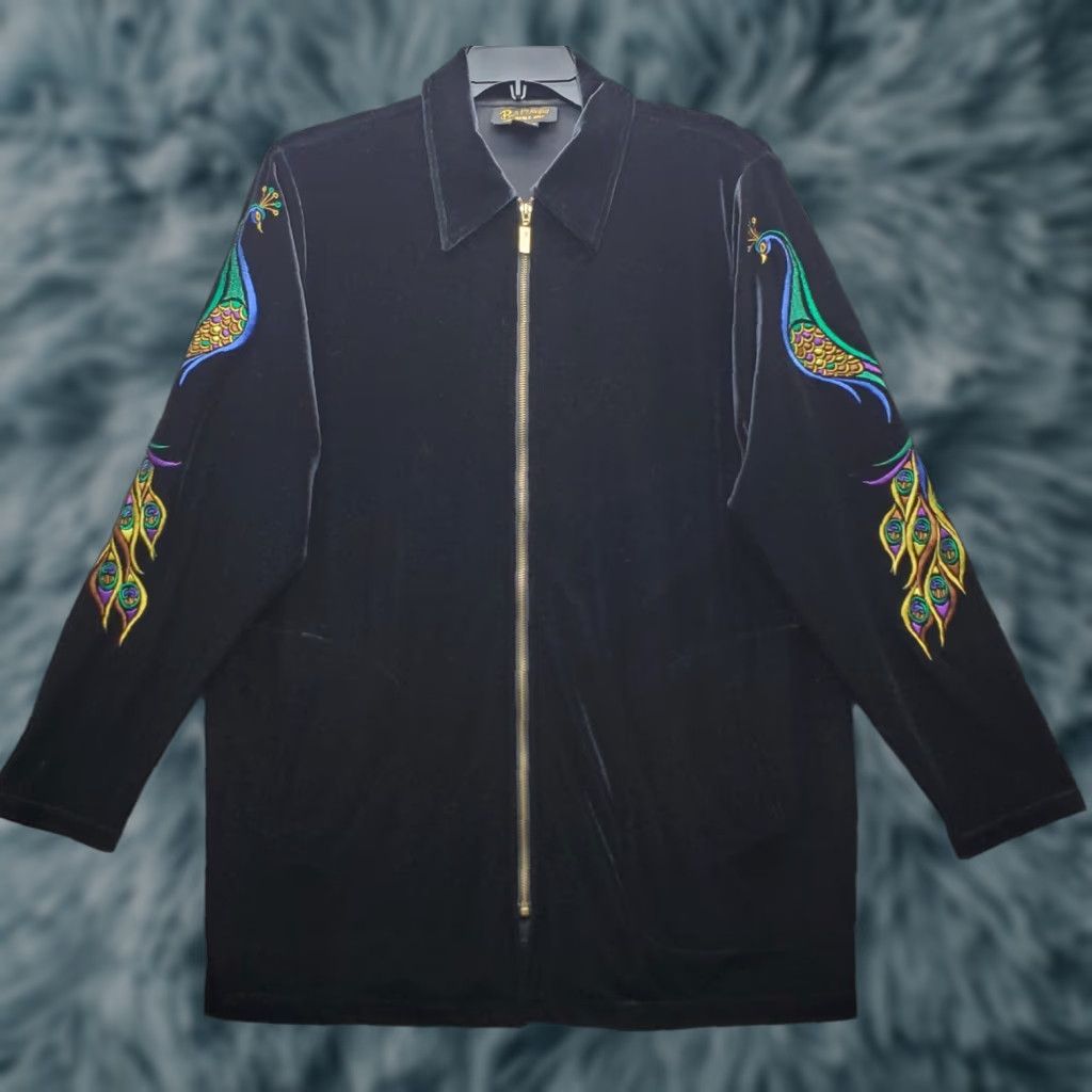 Bob Mackie Bob Mackie Wearable Art Jacket Womens M Black Embroidered Peacock Shoulder Pads Size M / US 6-8 / IT 42-44 - 1 Thumbnail