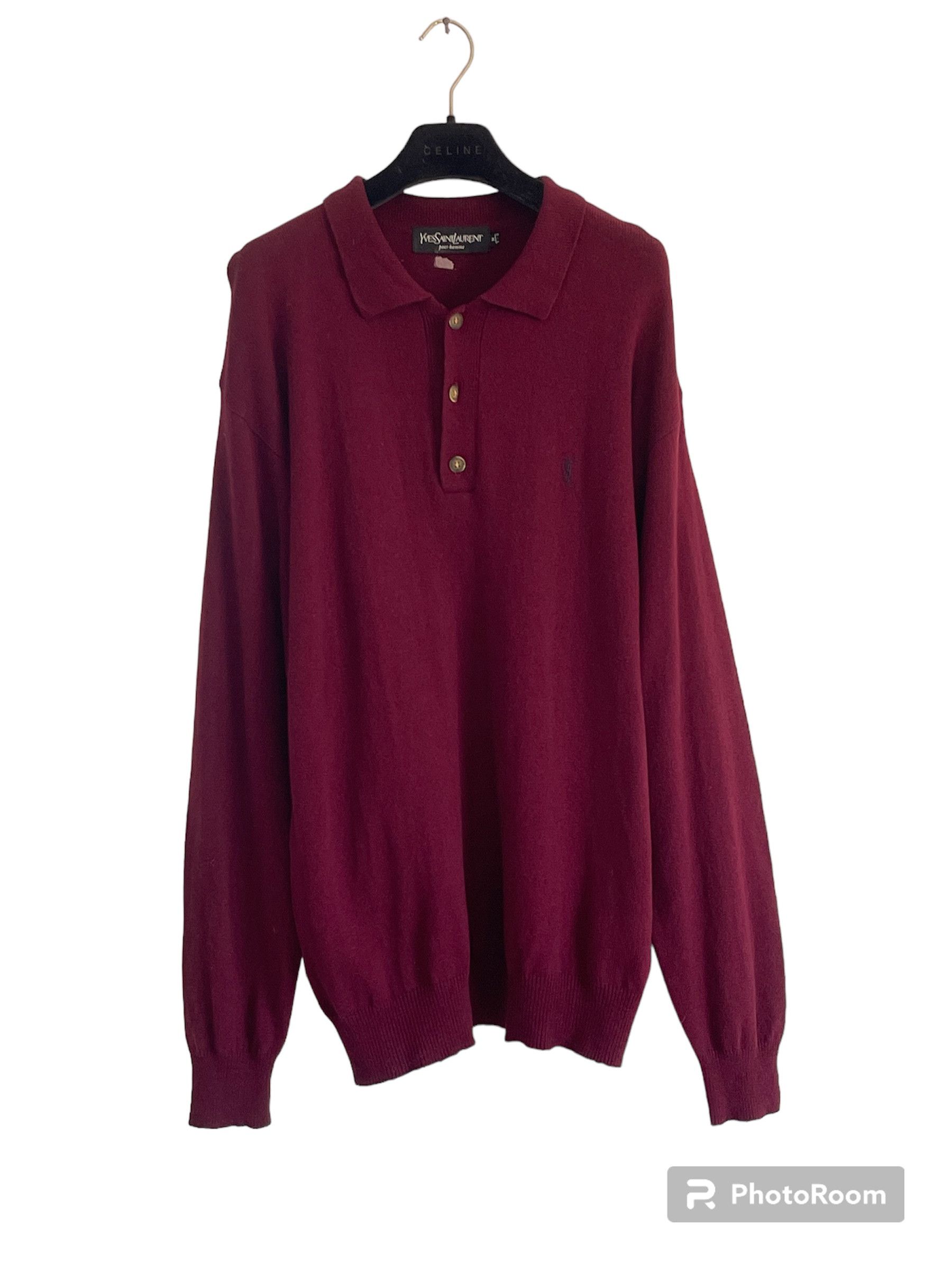 Yves Saint Laurent 🔥 burgundy sweater polo longsleeves wool jumper Size US M / EU 48-50 / 2 - 1 Thumbnail