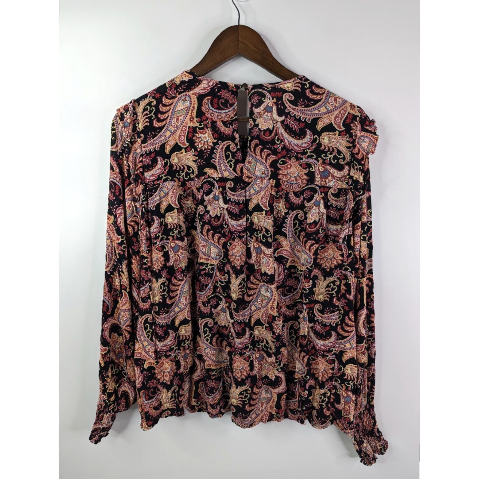 Vintage Knox Rose Blouse 2XL Black Pink Paisley Floral Smocked Ruffle Boho Women's Shirt Size XXL / US 16-18 / IT 52-54 - 5 Thumbnail
