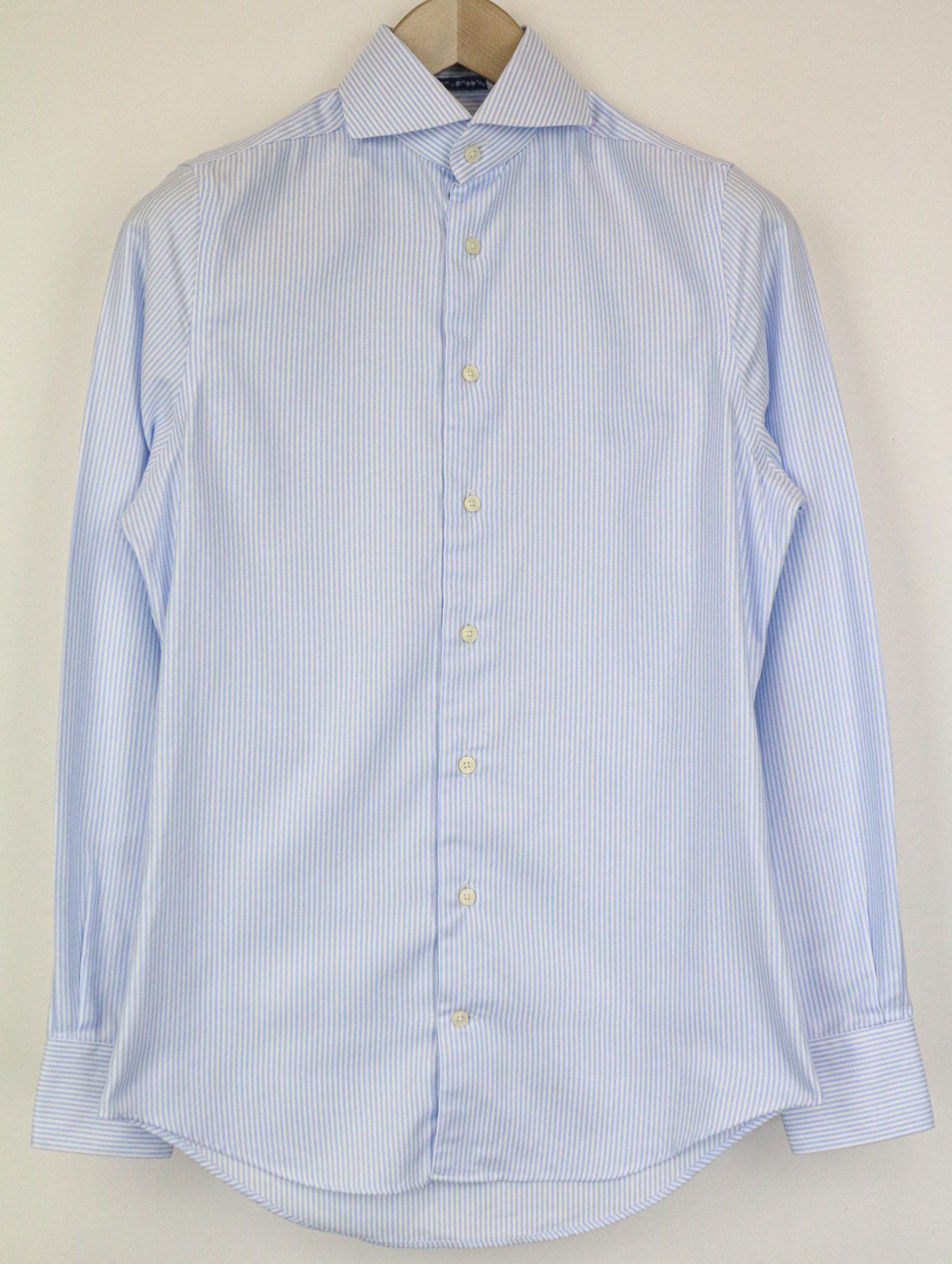 Suitsupply 35/13 1/2 Extra Slim Blue Cotton Striped Cutaway 78460 Size 36R - 1 Thumbnail