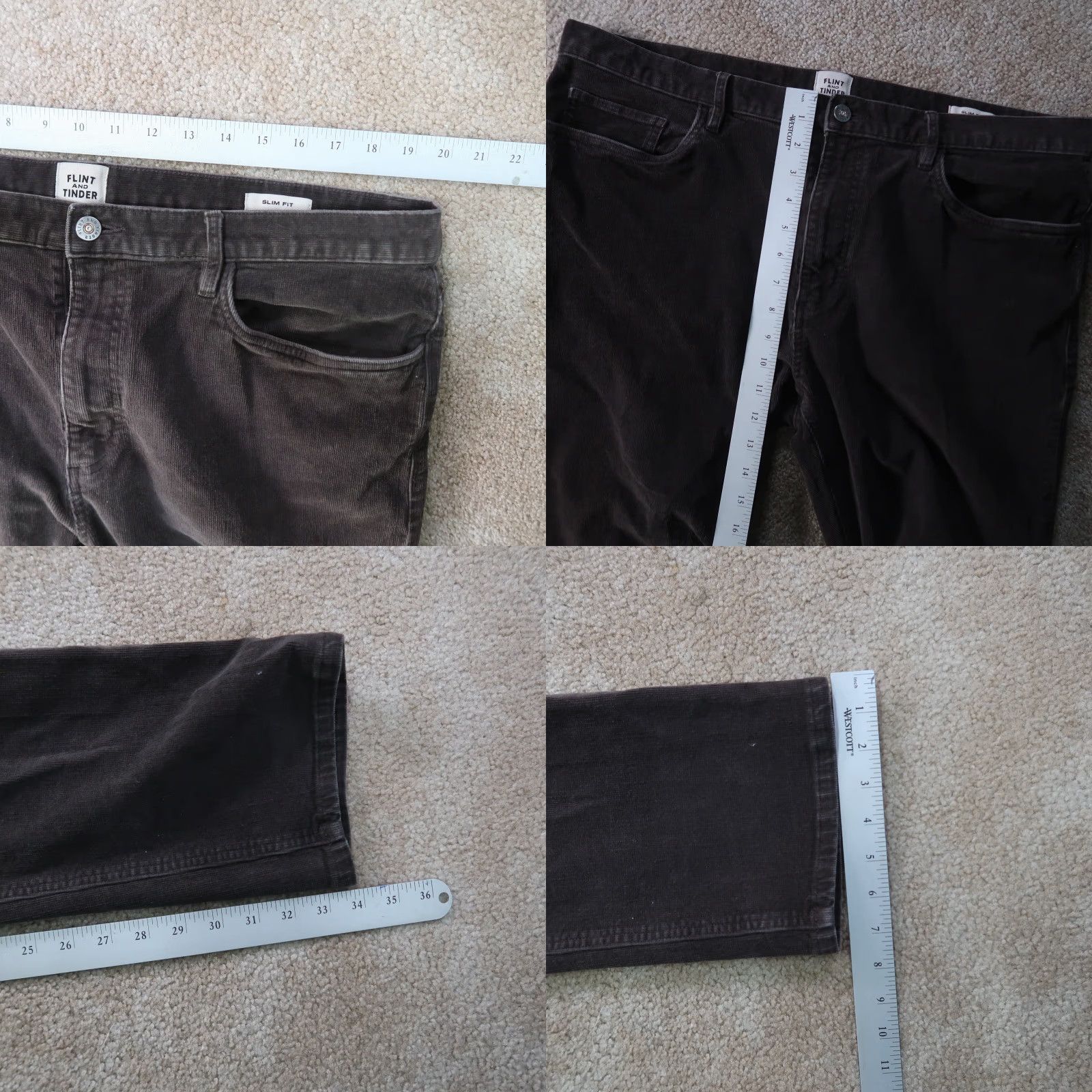 Flint And Tinder Flint And Tinder Slim Straight Leg Chino Pants Mens 38x34 Corduroy Brown 5-Pocket Design Regular Fit Stretch Inseam 34 Linen? Size US 38 / EU 54 - 8 Thumbnail