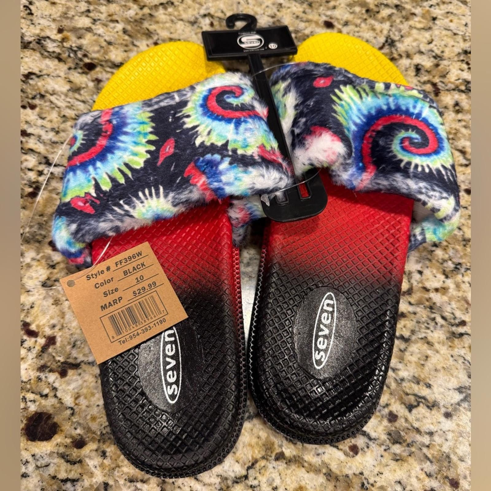 Seven 7 Seven tie dyed faux fur rainbow colored slides Size 10 Size US 10 / IT 40 - 2 Thumbnail