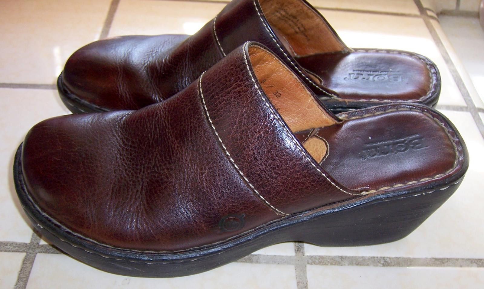 Born Born Women's Sz 8M Leather Wedge Slip-on Clogs/Mules Brown Size US 8 / IT 38 - 3 Thumbnail