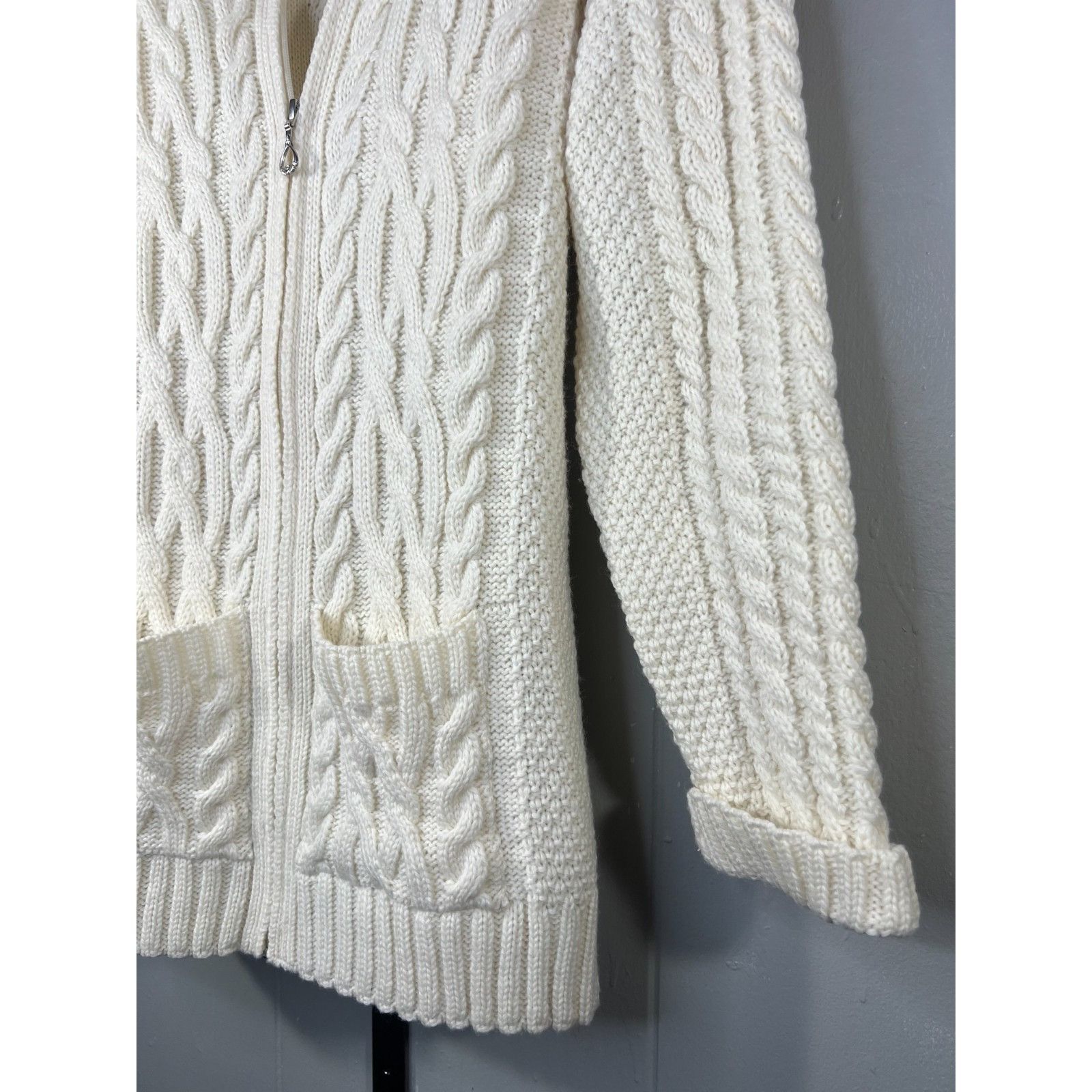 Other Aran Co. Sweater Womens Large White Merino Wool Full Zip Cab Size L / US 10 / IT 46 - 6 Thumbnail