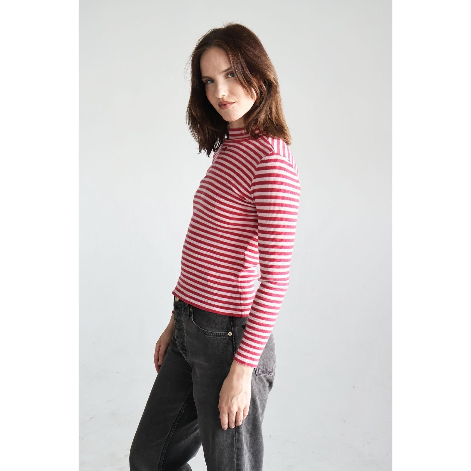 Courreges Vintage Courrèges Pink + Red Ribbed Striped Mock Neck Top Size M / US 6-8 / IT 42-44 - 5 Thumbnail