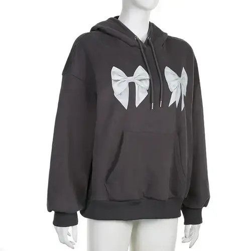 Japanese Brand Hoodie Weekeep Harajuku Bow Print Loose Hoodies Autumn Size ONE SIZE - 3 Thumbnail