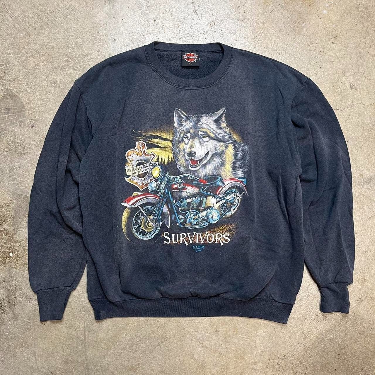 image of 1991 3D Emblem Harley Davidson Survivors Wolf in Black, Men's (Size XL)