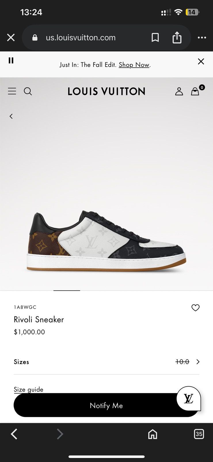 Louis Vuitton Louis Vuitton Rivoli Sneakers - Black, white, brown Size US 10 / EU 43 - 1 Thumbnail
