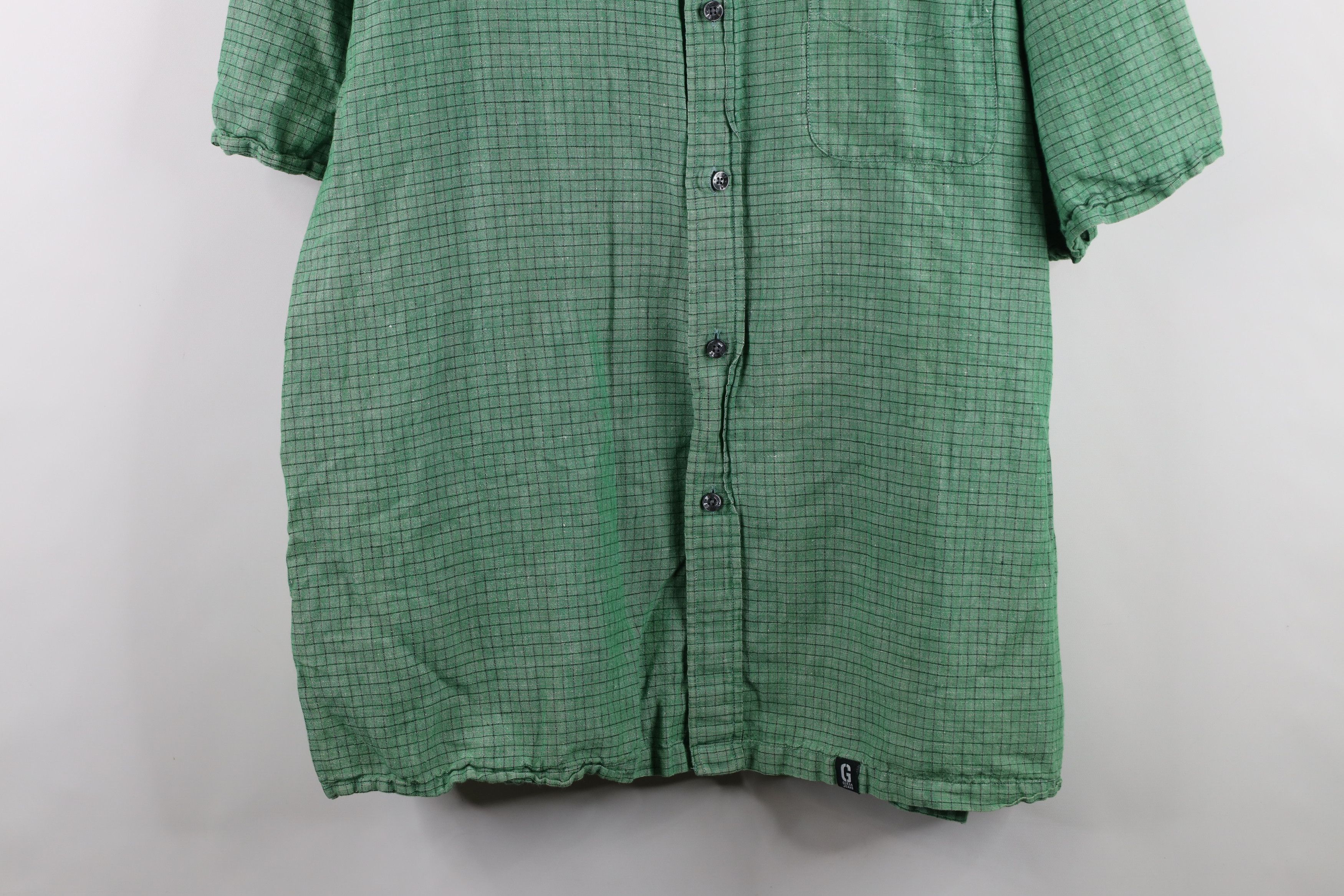 Guess × Vintage Vinage 90s Guess Linen Short Sleeve Button Shirt Green Plaid Size US XXL / EU 58 / 5 - 3 Thumbnail
