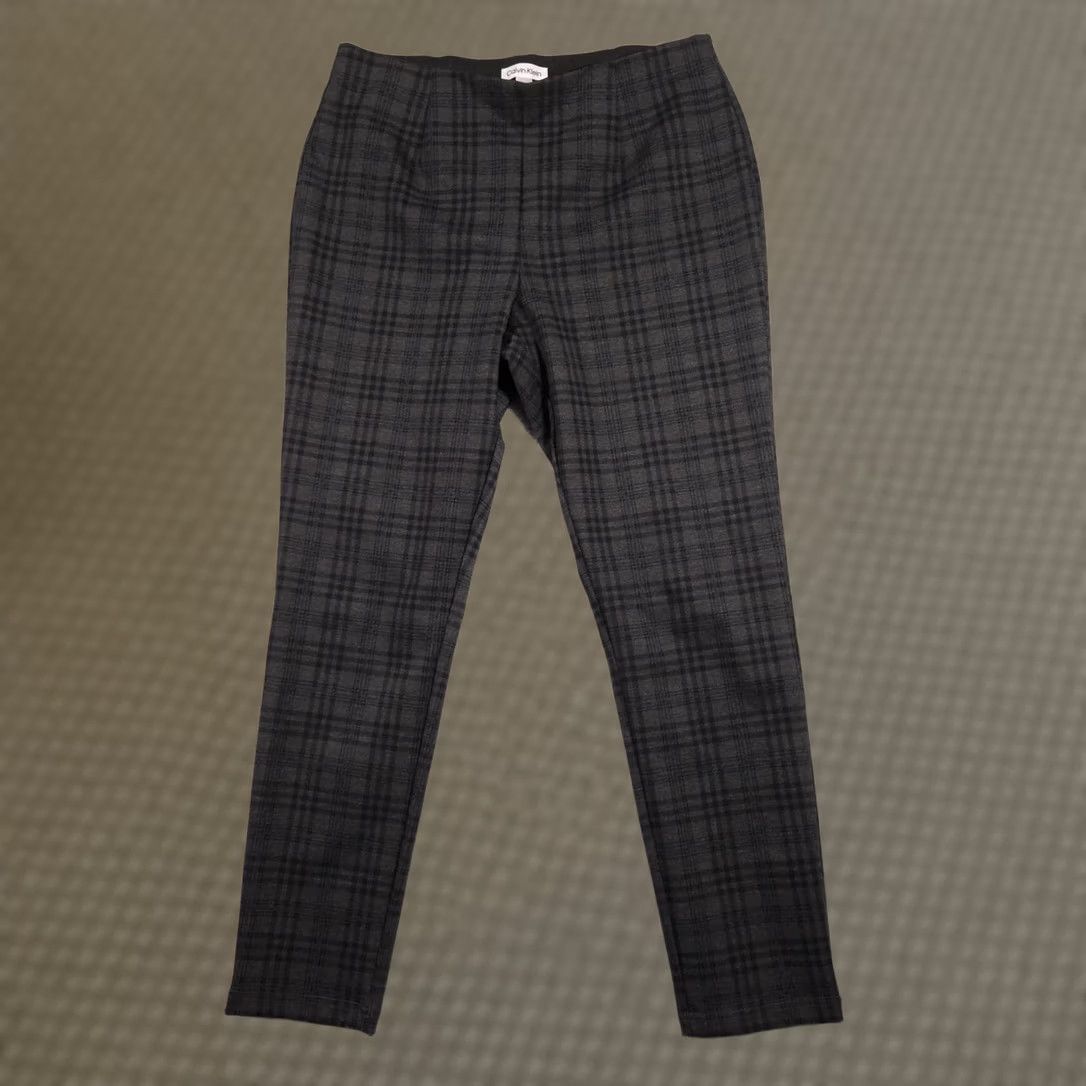 Calvin Klein Calvin Klein Dress Pants Womens 12 Gray Plaid Skinny Pull On Stretch Work Career Size 34" / US 12 / IT 48 - 1 Thumbnail