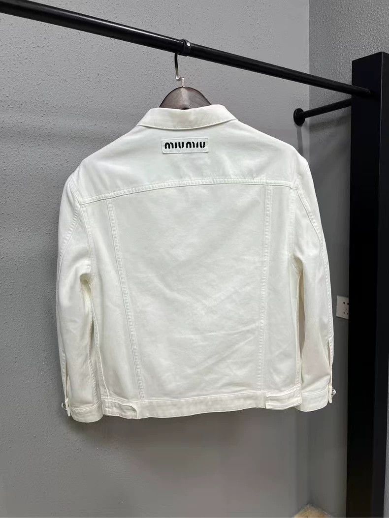 Prada Miumiu Pearl Button Logo Denim Jacket -2505 Size S / US 4 / IT 40 - 2 Thumbnail