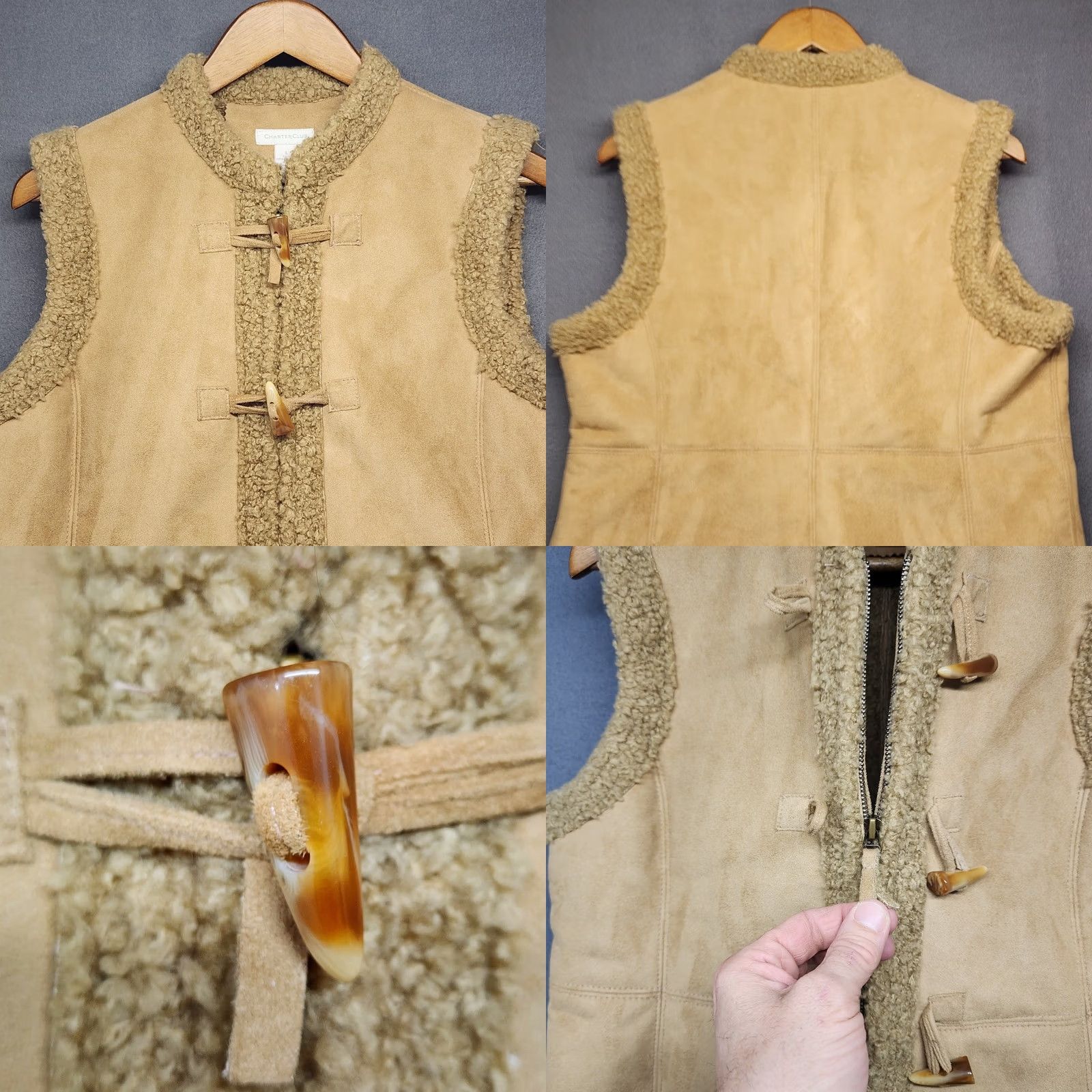 Charter Club Charter Club Vest Womens Large Tan Sherpa Lined Faux Suede Western Boho Toggle Size L / US 10 / IT 46 - 8 Thumbnail