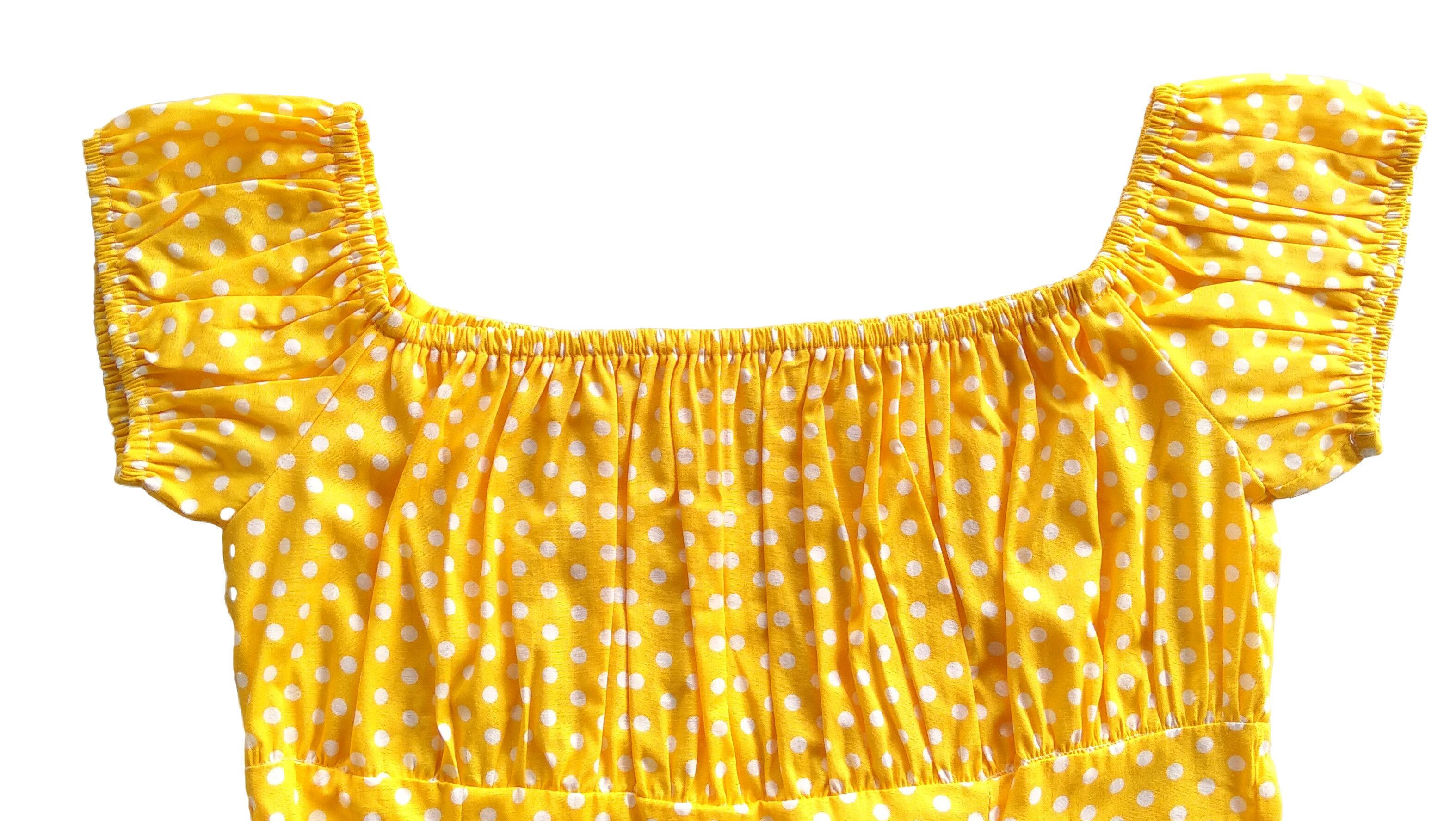 Other Vintage Polka Dots Blouses Cotton Tops Women (yellow white) Size L / US 10 / IT 46 - 4 Thumbnail