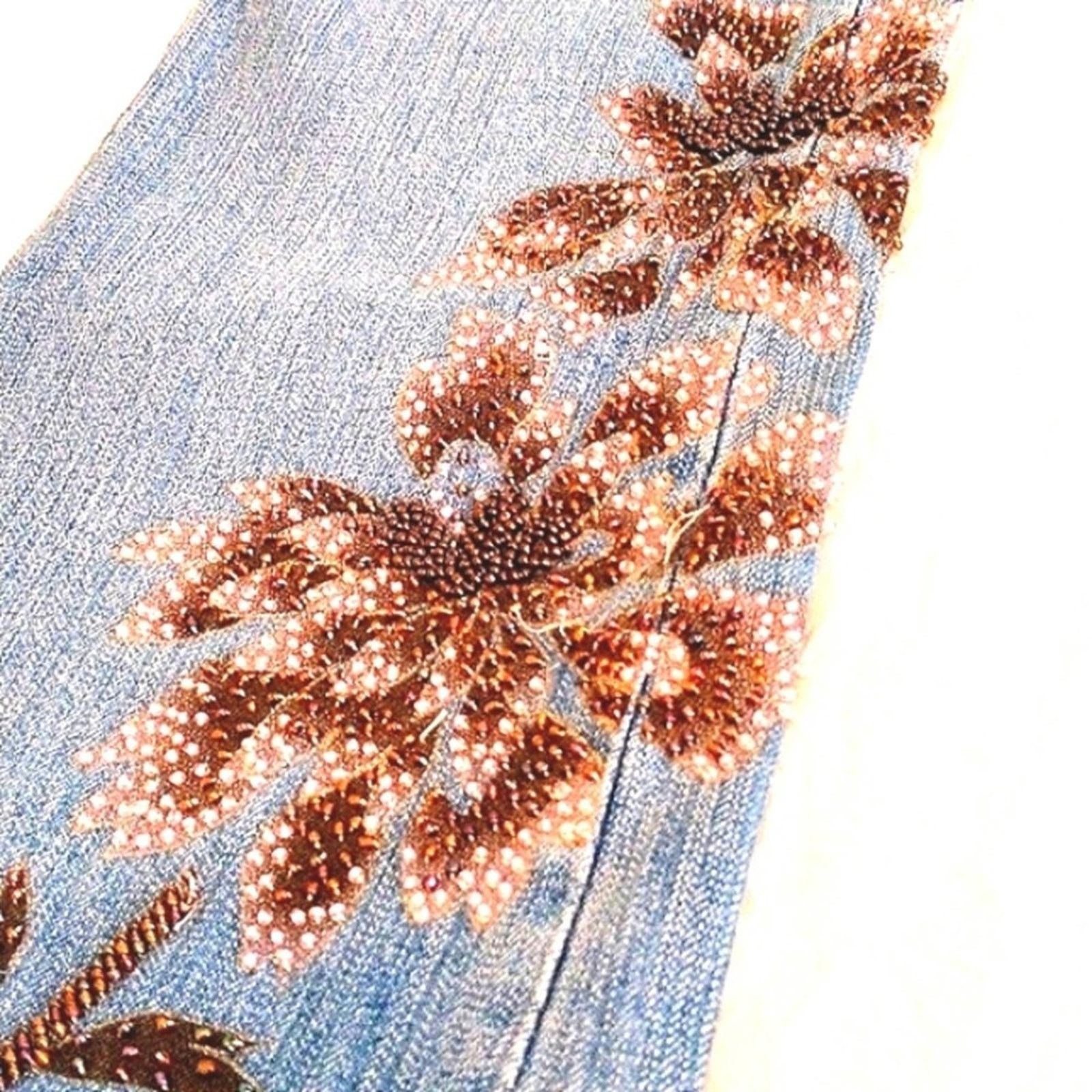 Other Z. Cavaricci Jeans Sz 10 Beaded Floral FLARED 70s Bohemian Size 32" / US 10 / IT 46 - 3 Thumbnail