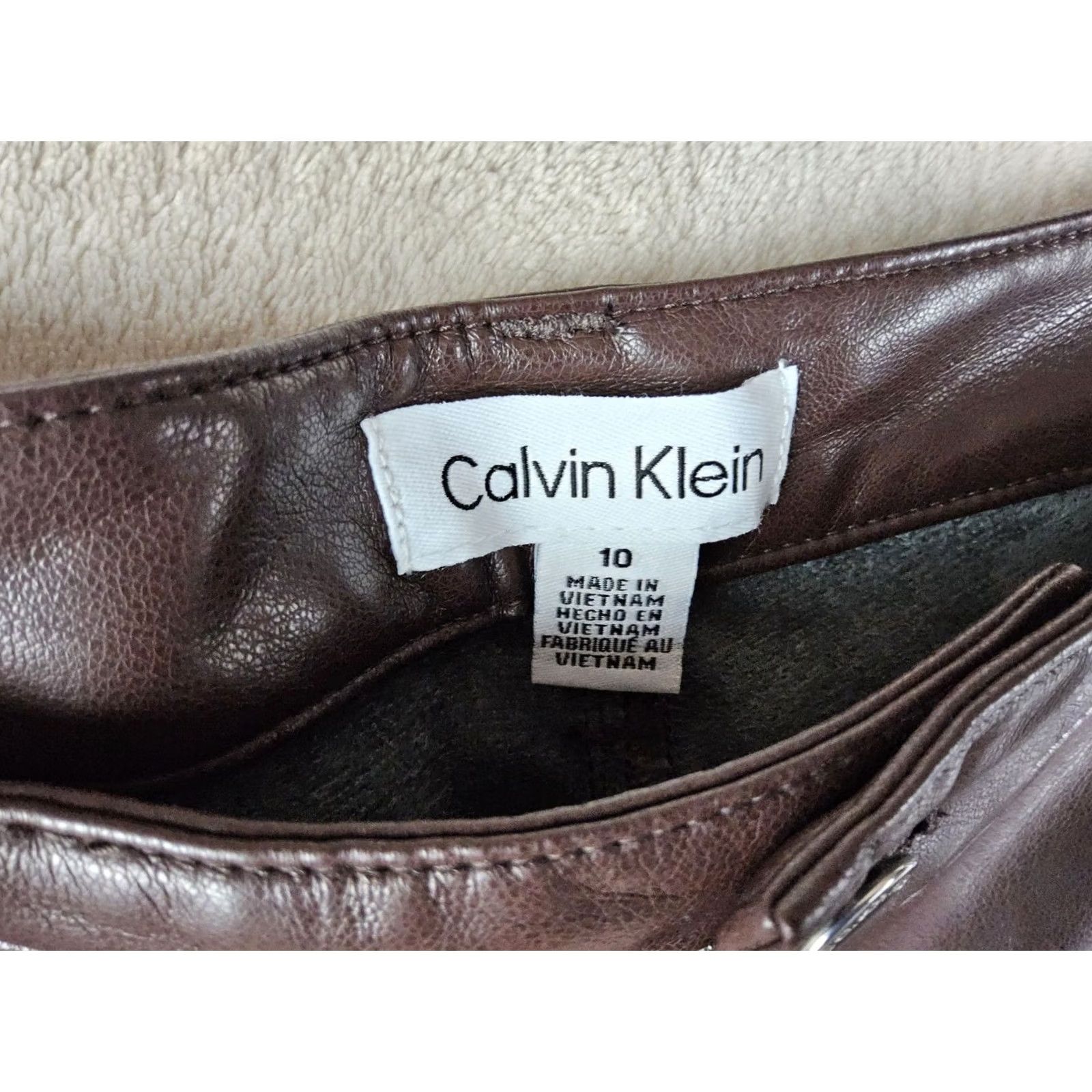 Calvin Klein Calvin Klein Women’s Pants Faux Vegan Leather Coffee Brown Size 10 Medium Regular 34x28.5 Women’s Brown Leather Pants Size 32" / US 10 / IT 46 - 3 Thumbnail