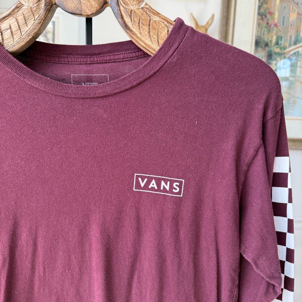 Vans Vans Burgundy Long Sleeve Logo Checkerboard Tshirt S Size US S / EU 44-46 / 1 - 2 Thumbnail