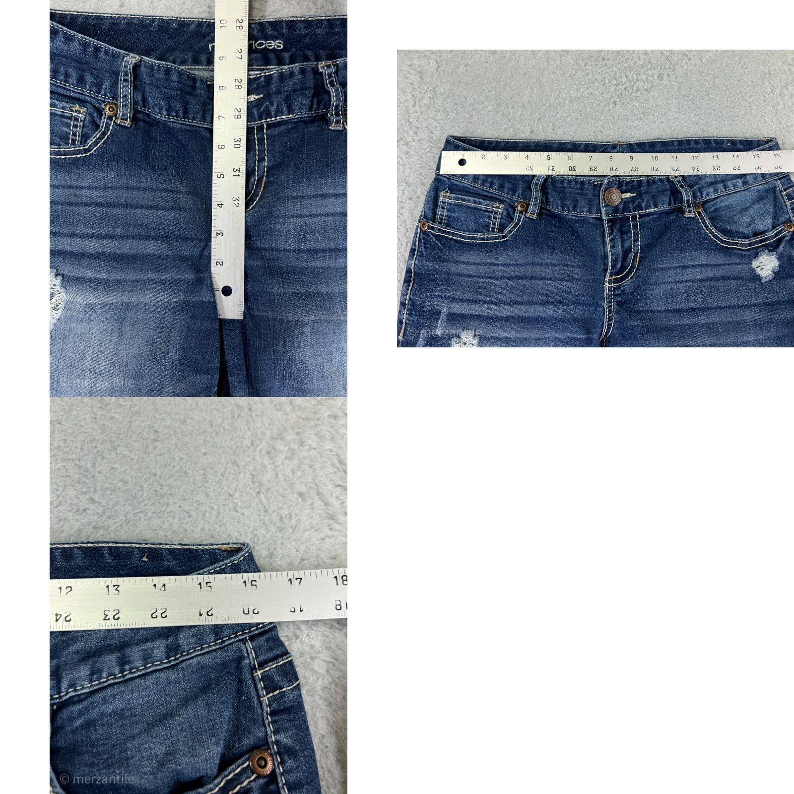 Vintage Maurices Womens Jeans Capri 9 Blue Denim Distressed Embellished Low Rise 5-Pocket Regular Size 30" / US 8 / IT 44 - 9 Thumbnail