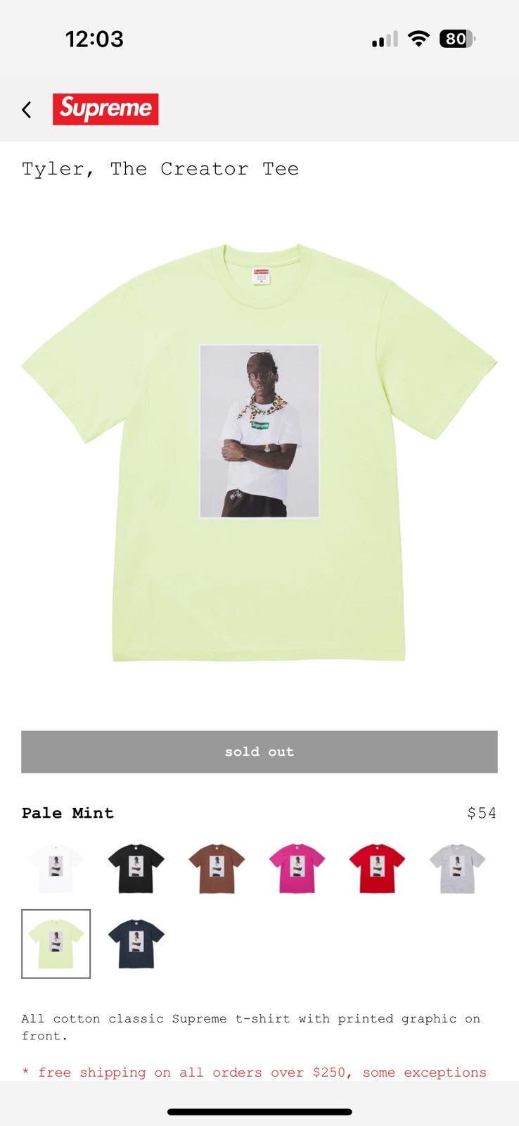 Golf Wang × Supreme × Tyler The Creator Supreme Tyler, The Creator Tee Pale Mint Size US M / EU 48-50 / 2 - 4 Thumbnail