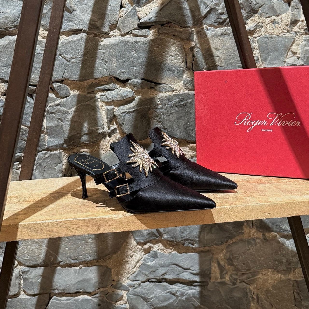 Roger Vivier Roger Vivier Black Satin Sin Star Strass 65 Heeled Mules Size US 8.5 / IT 38.5 - 1 Thumbnail