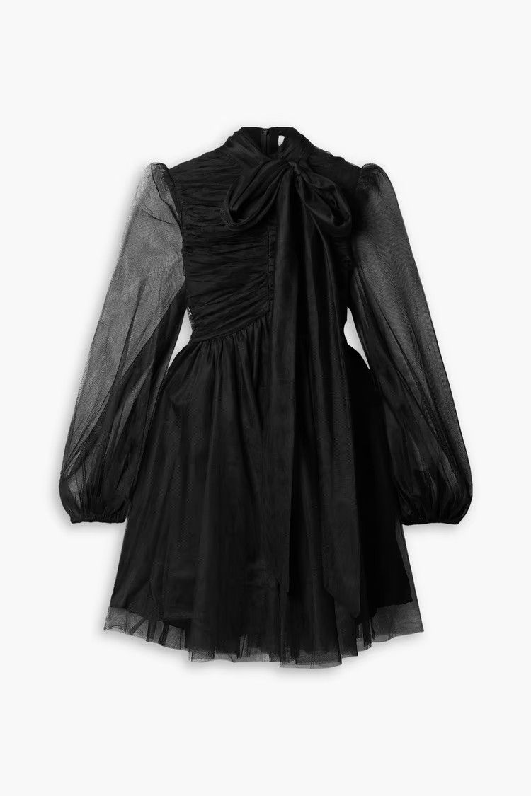 Zimmermann oc11z0425 Pussy-Bow Gathered Tulle Mini Dress in Black Size S / US 4 / IT 40 - 2 Thumbnail