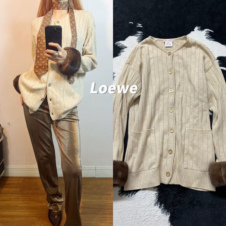 Loewe LOEWE Super mink fur sleeves cashmere silk cardigan Size M / US 6-8 / IT 42-44 - 1 Thumbnail