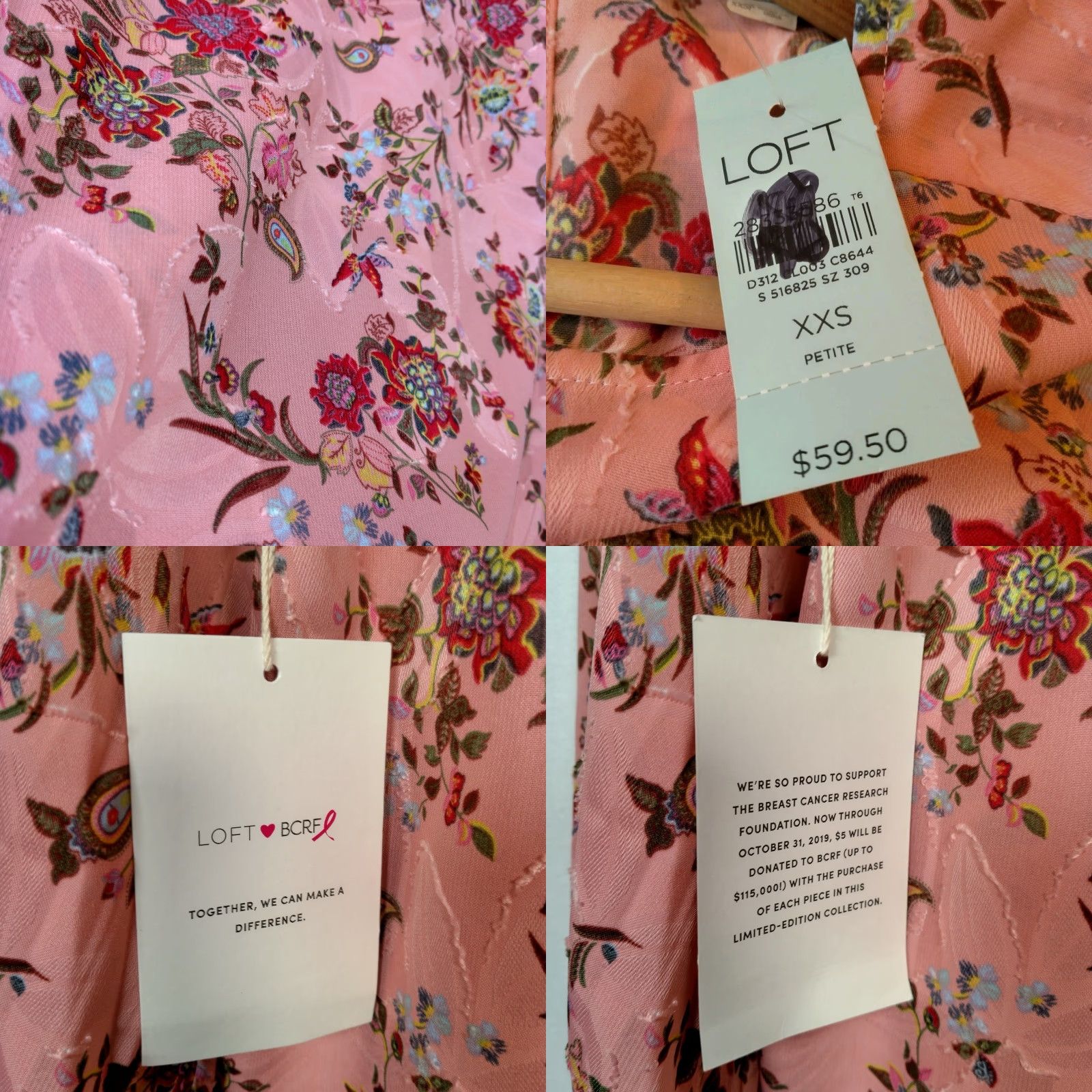 Loft Loft Blouse Shirt XXS Petite Pink Floral Long Balloon Sleeve Semi Sheer Textured Size XXS / US 00 / IT 34 - 8 Thumbnail