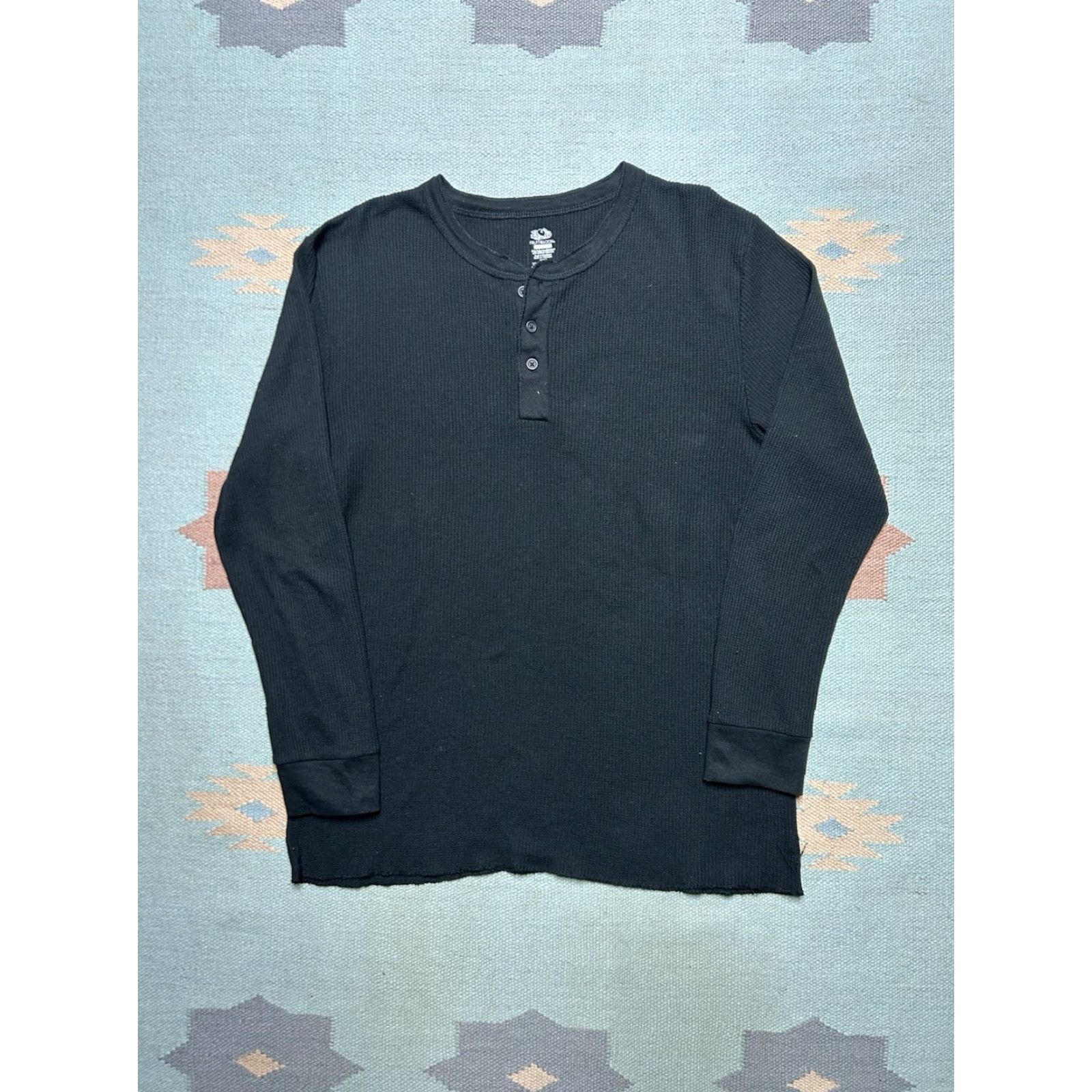 Fruit Of The Loom VINTAGE Fruit of the Loom waffle knit thermal shirt Henley black goth base layer soft XL Size US XL / EU 56 / 4 - 2 Thumbnail
