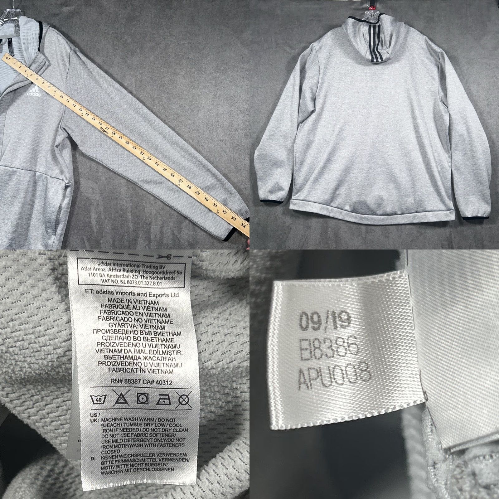 Adidas Adidas Hoodie Men 2XL Gray Full Zip Long Sleeve Hooded Sweatshirt Climawarm Size US XXL / EU 58 / 5 - 9 Thumbnail