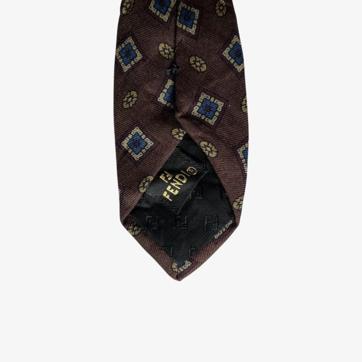 Fendi Vintage 80s Fendi Roma Geometric Print Brown Silk Tie Size ONE SIZE - 2 Thumbnail