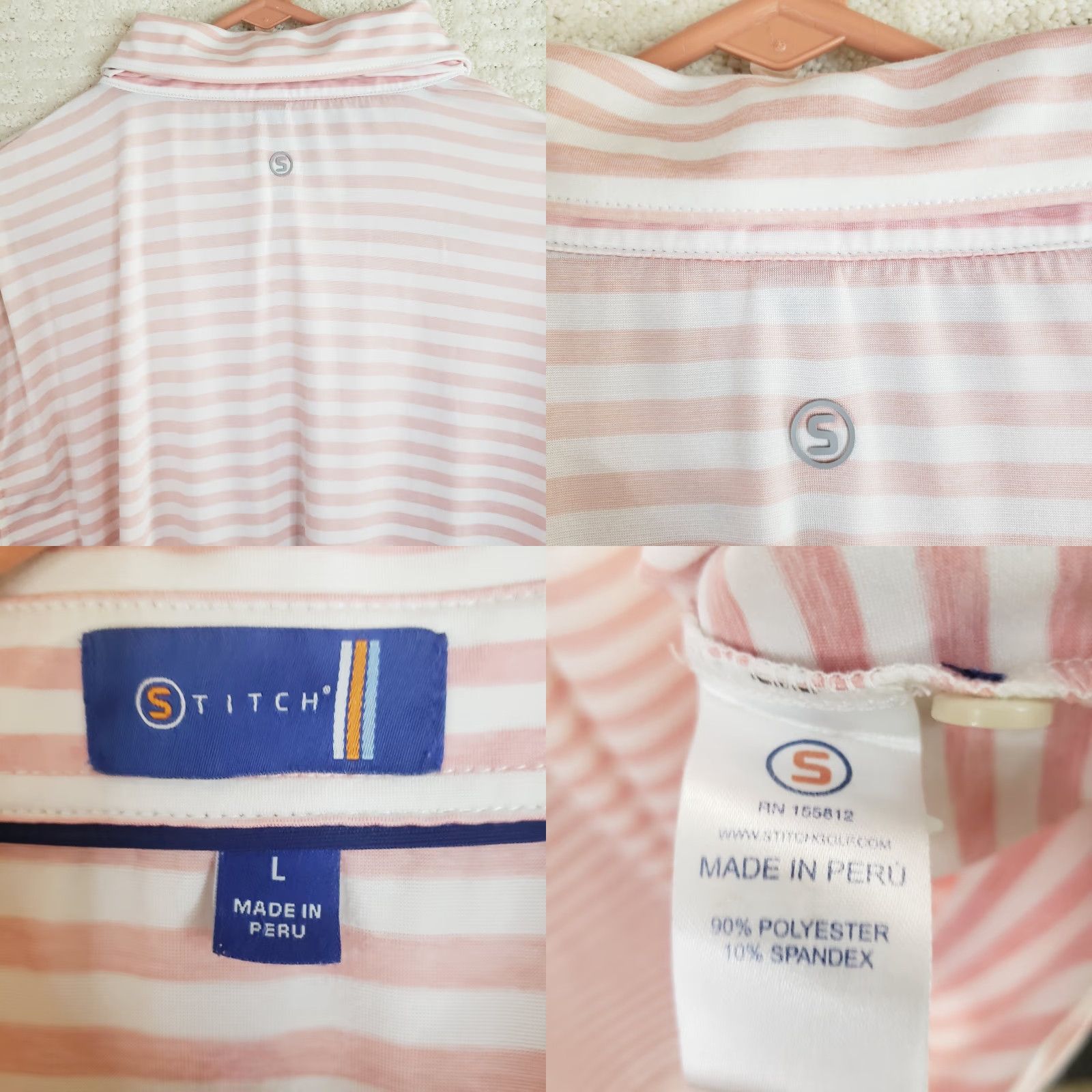 Vintage Stitch Polo Shirt Mens Large Pink White Striped Performance Golf Stretch Shirt Size US L / EU 52-54 / 3 - 8 Thumbnail