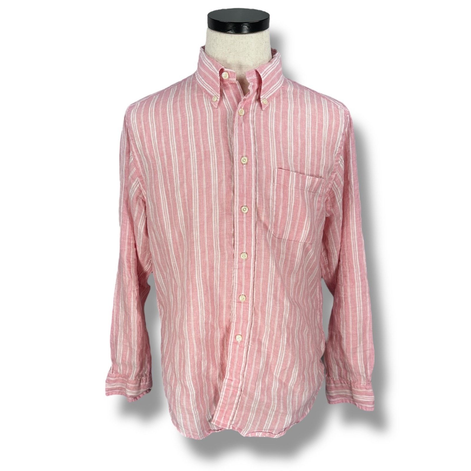 Brooks Brothers Brooks Brothers Linen Shirt Men's Large Pink White Striped Size US L / EU 52-54 / 3 - 1 Thumbnail