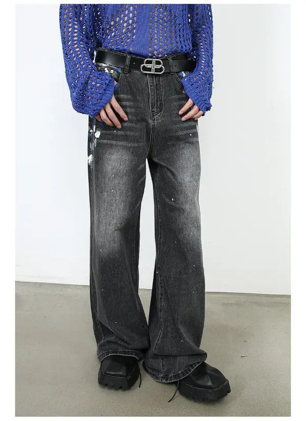 Japanese Brand Men's street retro washed ink-splashed trendy jeans Size US 32 / EU 48 - 3 Thumbnail