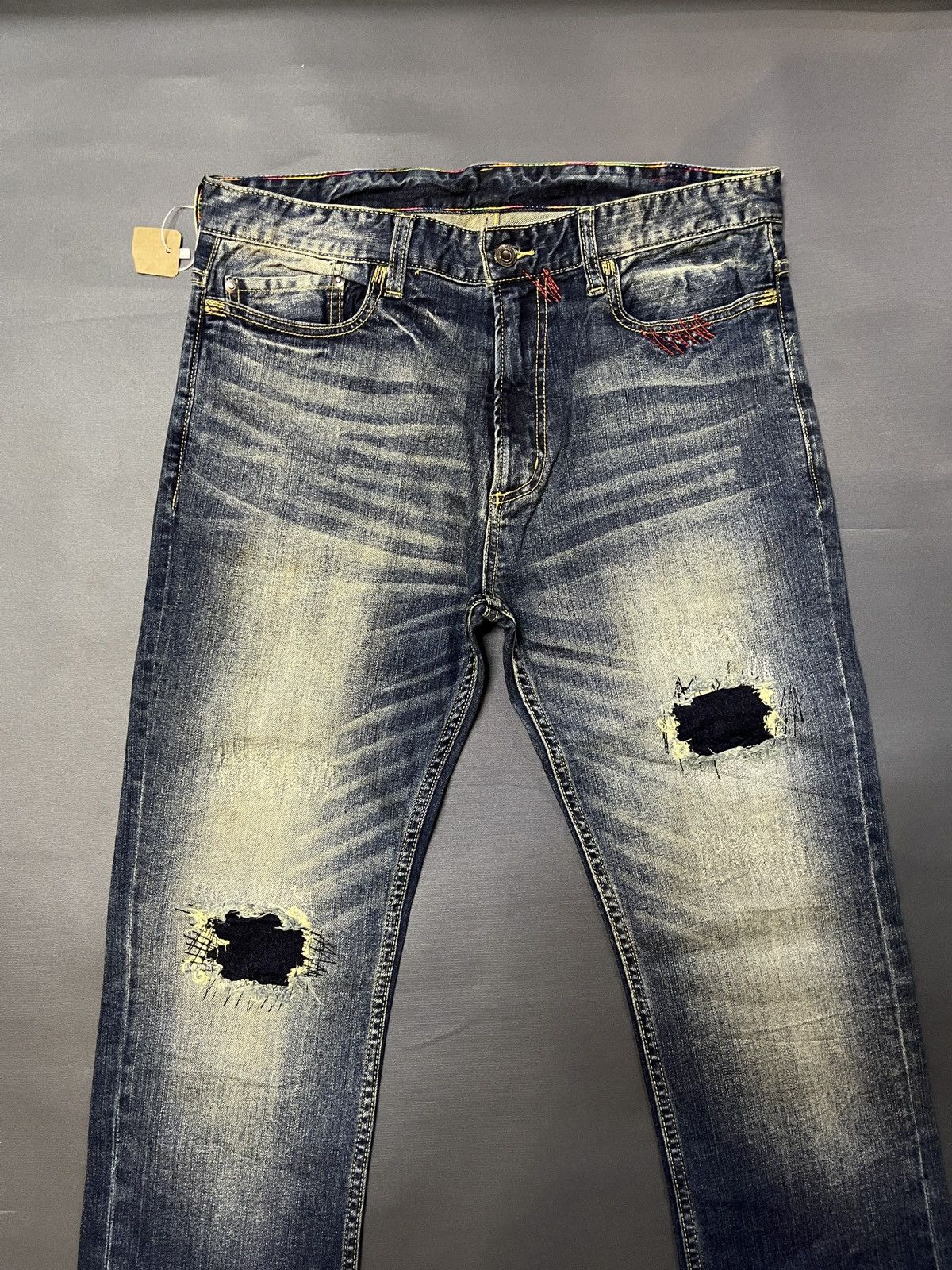 Designer × PPFM PPFM DENIM RAINBOW STITCH DISTRESSED JEANS Size US 34 / EU 50 - 4 Thumbnail