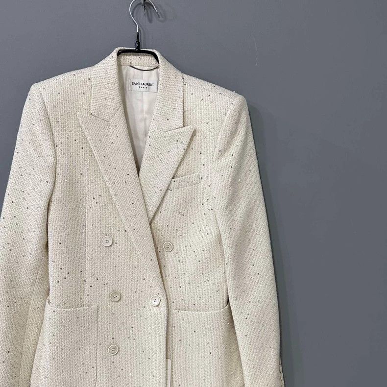 Saint Laurent Paris Saint Laurent Paris Sequined tweed double-breasted blazer 2 Size 42R - 2 Thumbnail