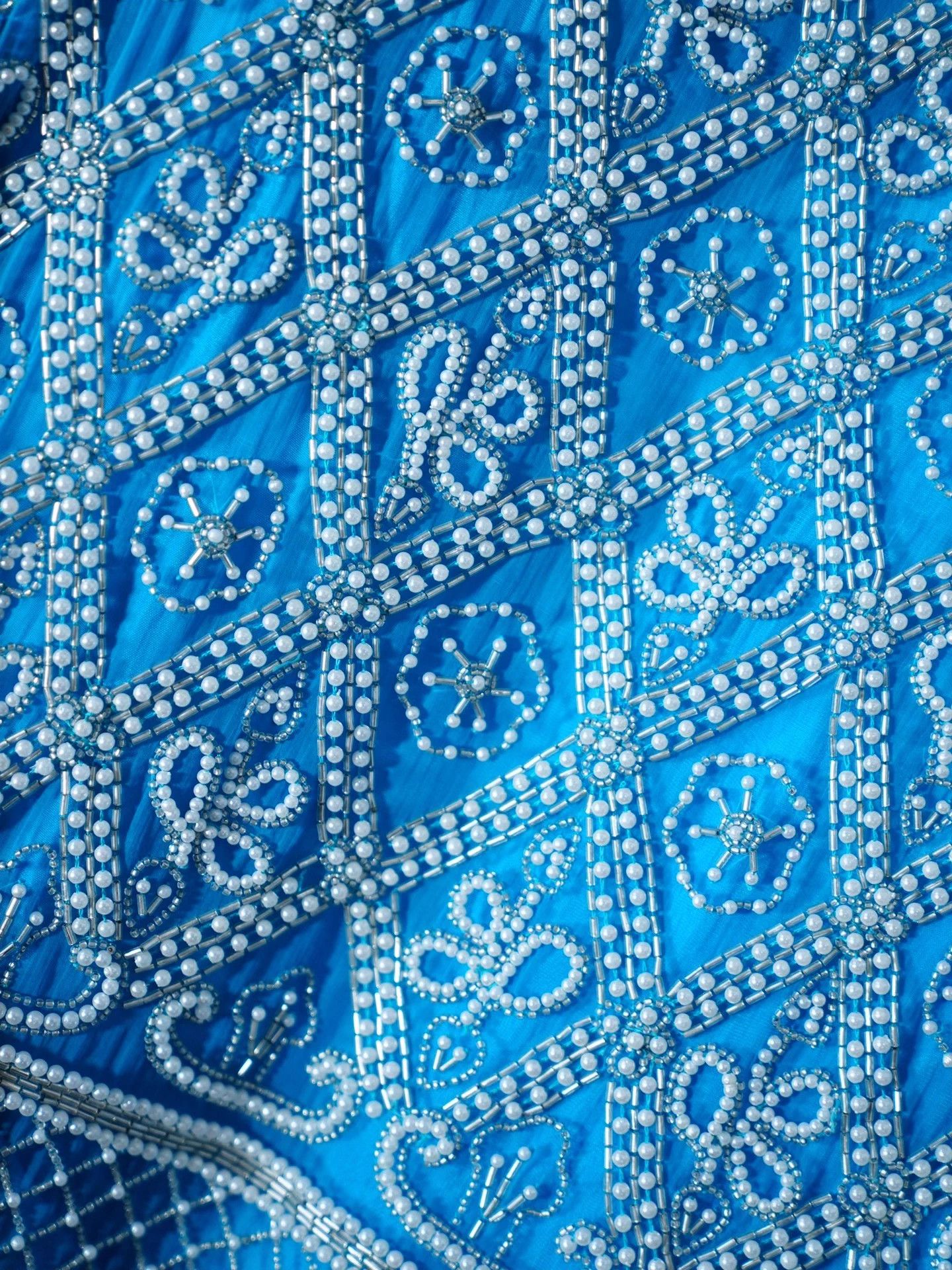 Other Vintage USA Blue Beaded Silk Geometric Jacket Size M / US 6-8 / IT 42-44 - 5 Thumbnail