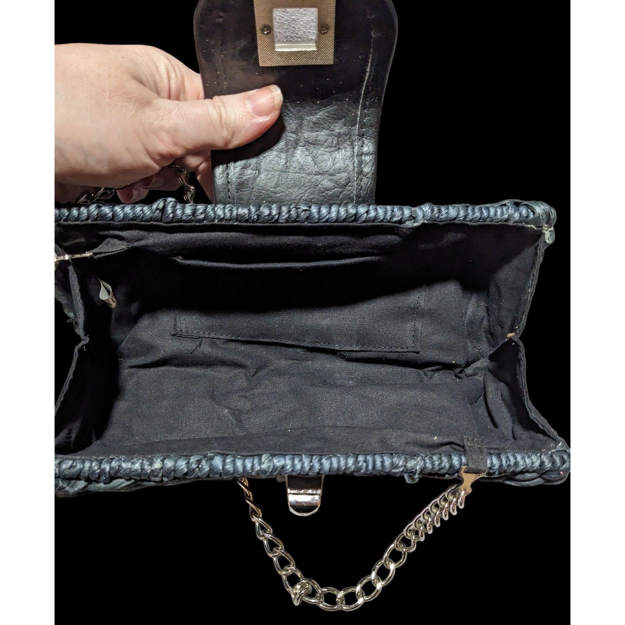 Other Retro Woven Navy Blue Purse With Silver Tone Chain Strap Size ONE SIZE - 5 Thumbnail