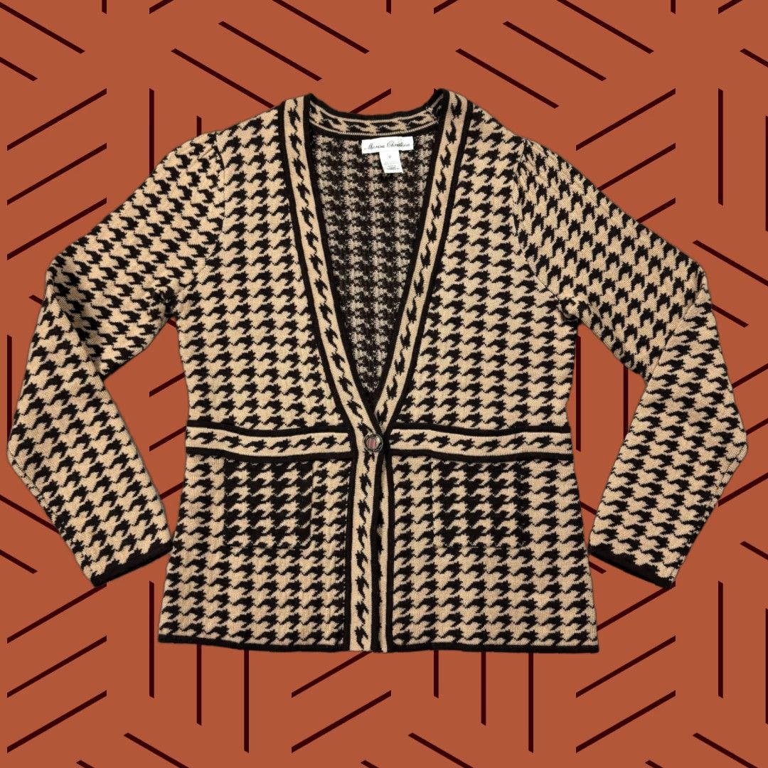 Vintage VTG MARISA CHRISTINA HOUNDSTOOTH CARDIGAN ONE BUTTON FITTED M Size M / US 6-8 / IT 42-44 - 1 Thumbnail